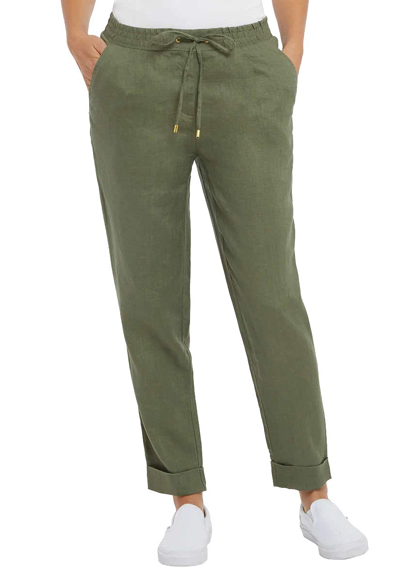 ADRIENNE VITTADINI Women's Linen Ankle Pants - Comfortable Pull-On for Summer