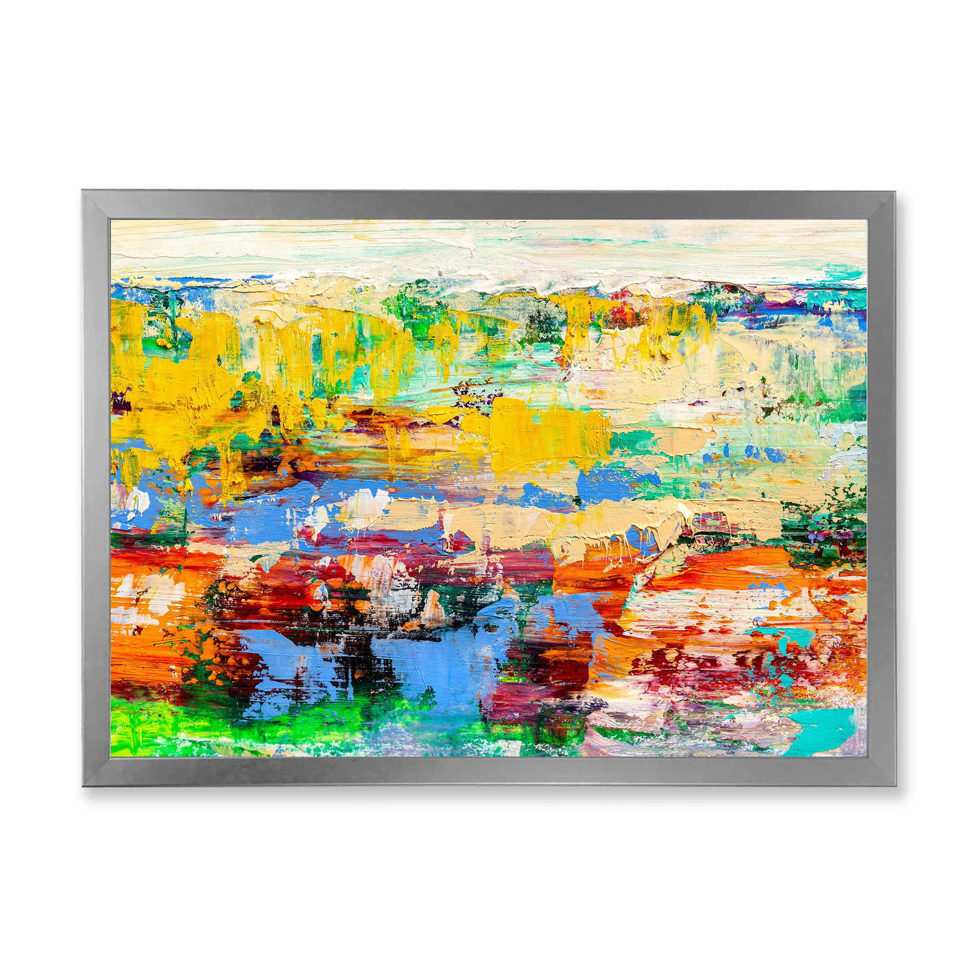 DesignQ Abstract Art Multicolored Bright Texture Framed Canvas Wall Decor - Modern Home & Office Decoration for Living Room, Bedroom, Dining Area