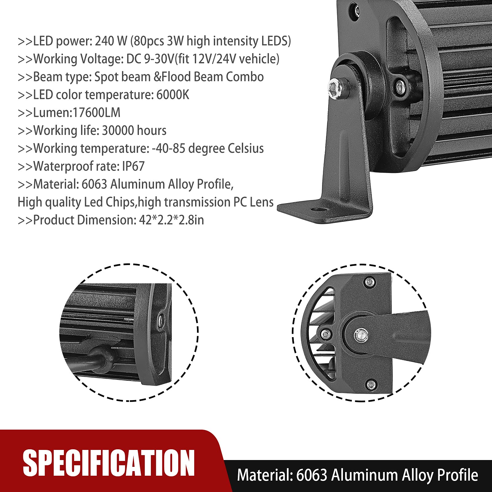 42'' 240W LED Straight Light Bar with Front Upper Roof Windshield Mount Bracket & Rocker Switch Wiring Kit - Compatible with Can Am Maverick X3, Commander 800 & 1000 - Perfect for Off-Roading, Night Driving & Adventure Vehicles