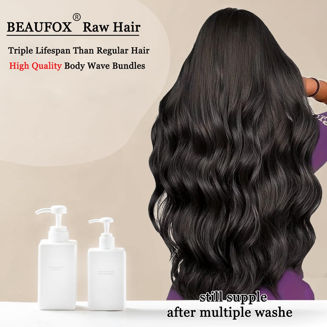 Beaufox 16A Body Wave Human Hair Bundles 22 24 26 Inch 100% Unprocessed Brazilian Virgin Remy Hair - 3 Bundles with Double Weft for Quick Weave | Perfect for Protective Styles, Wig Making & Everyday Glamorous Looks