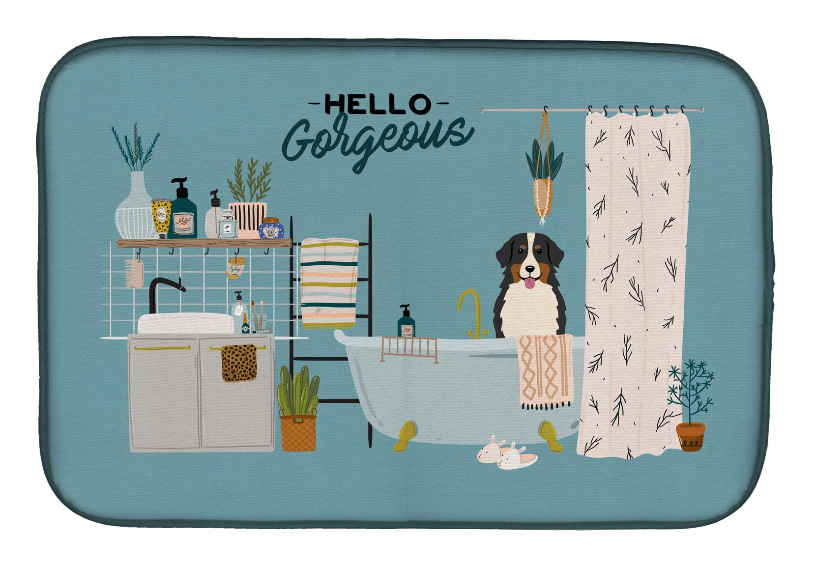 Bernese Mountain Dog Dish Drying Mat - Absorbent Kitchen Counter Pad for Dishes, 14x21