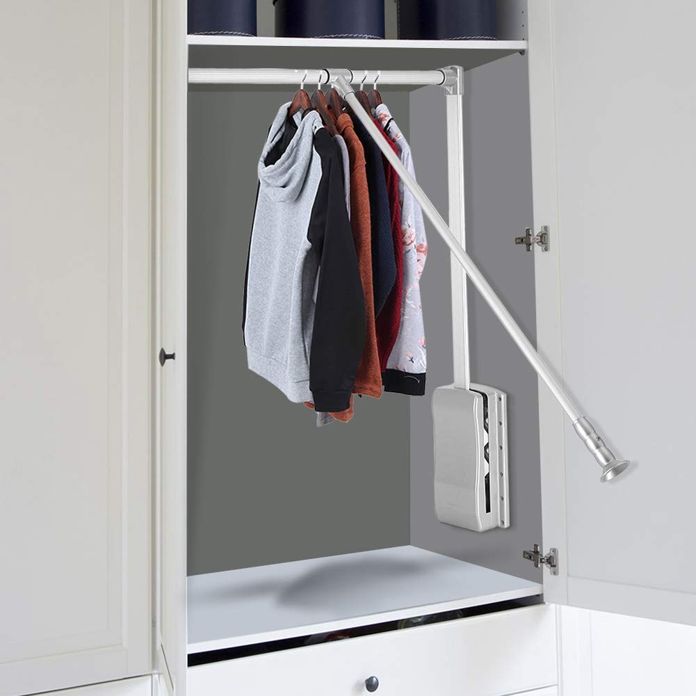 Adjustable Aluminum Pull Down Closet Rod - Space Saving Wardrobe Hanger Rail for Hanging Clothes (600-830mm) - Perfect for Small Closets, Apartments & Dorm Rooms