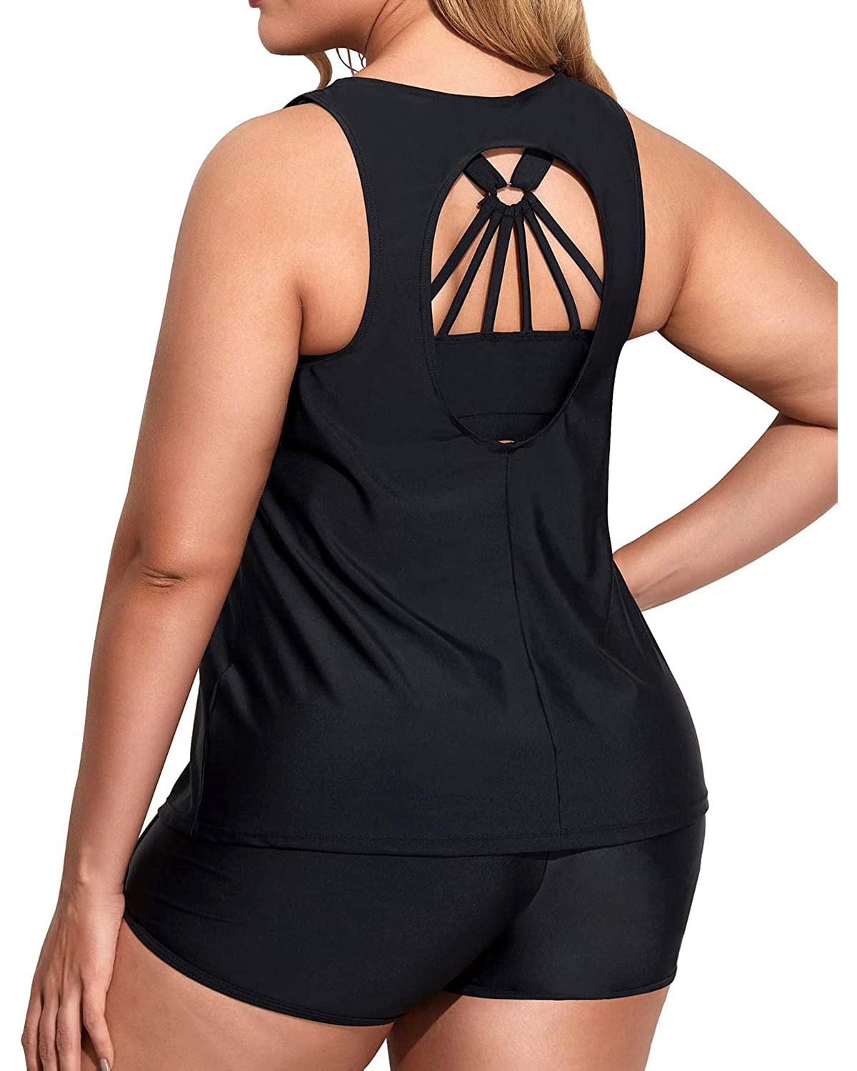 Holipick Women's Plus Size 3-Piece Tankini Swimsuits - Tummy Control Bathing Suit with Boy Shorts & Sports Bra Top | Comfortable Swimwear for Beach, Pool & Vacation