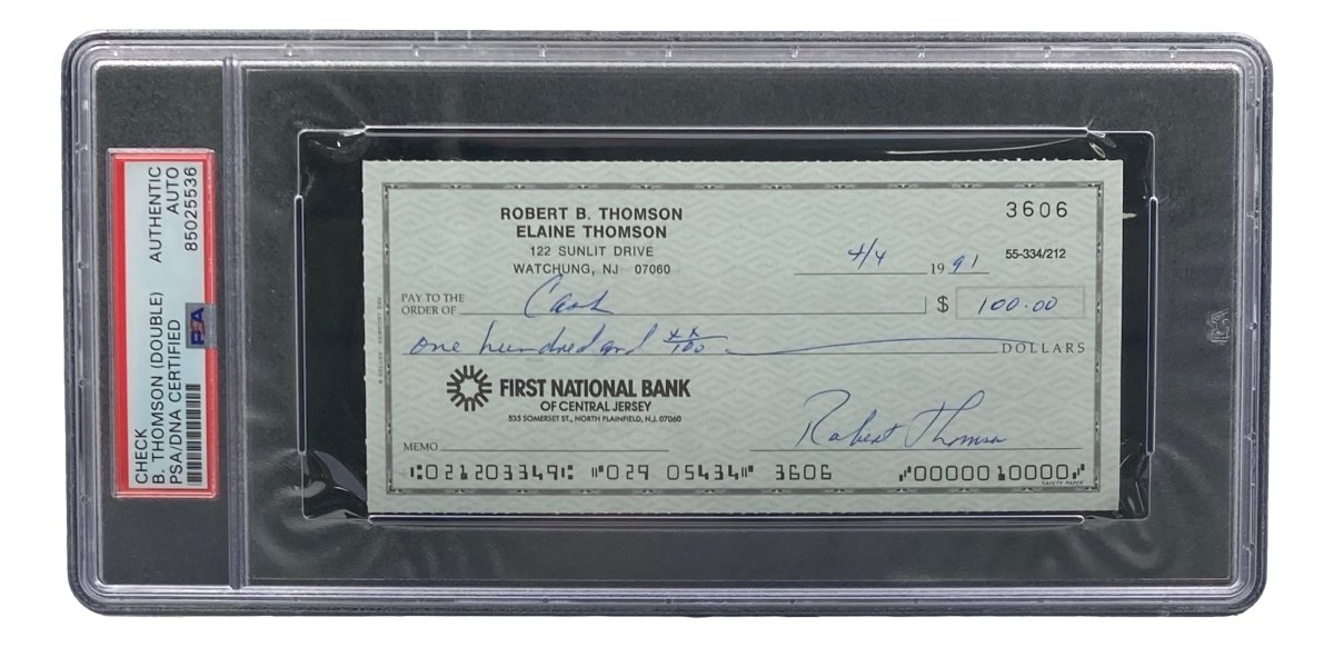 Authentic Bobby Thomson New York Giants Signed Bank Check with PSA/DNA Certification 85025536 - Perfect for Sports Memorabilia Collectors and Baseball Fans