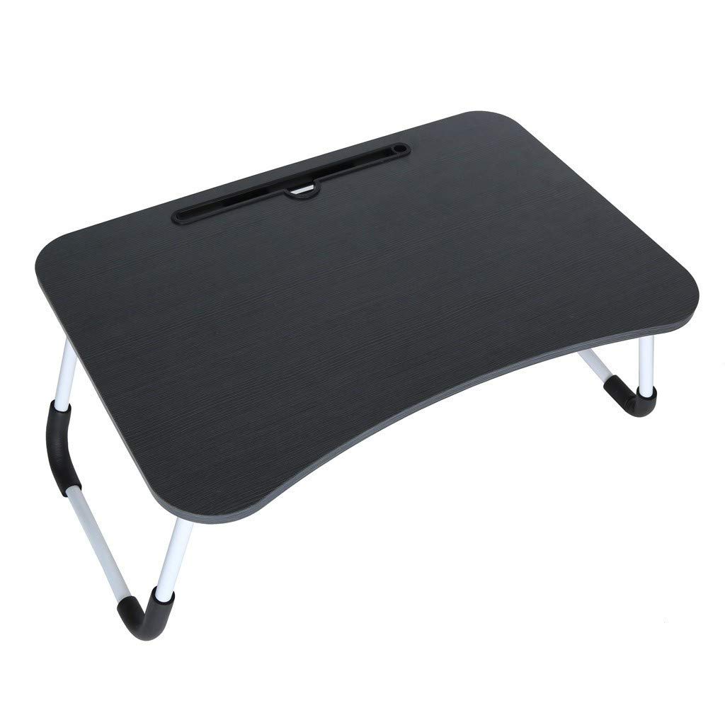 Portable Folding Computer Desk with Water Bottle Holder, Storage Drawer, and Laptop Slot - Black | Ideal for Bed, Sofa, Office, and Home Use