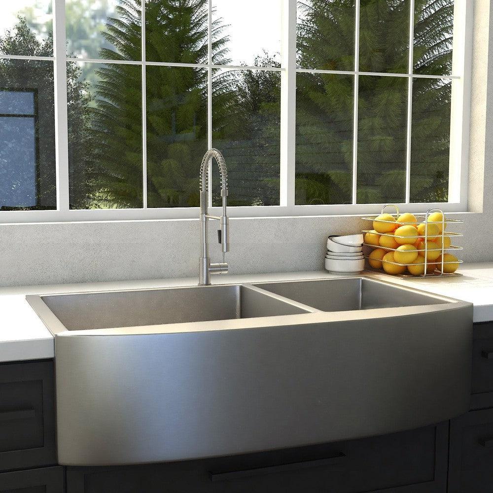 ZLINE 36-Inch Farmhouse Apron Front Double Bowl Stainless Steel Kitchen Sink with Bottom Grid - SA50D 36S - Perfect for Rustic & Modern Kitchens, Renovations & DIY Installations