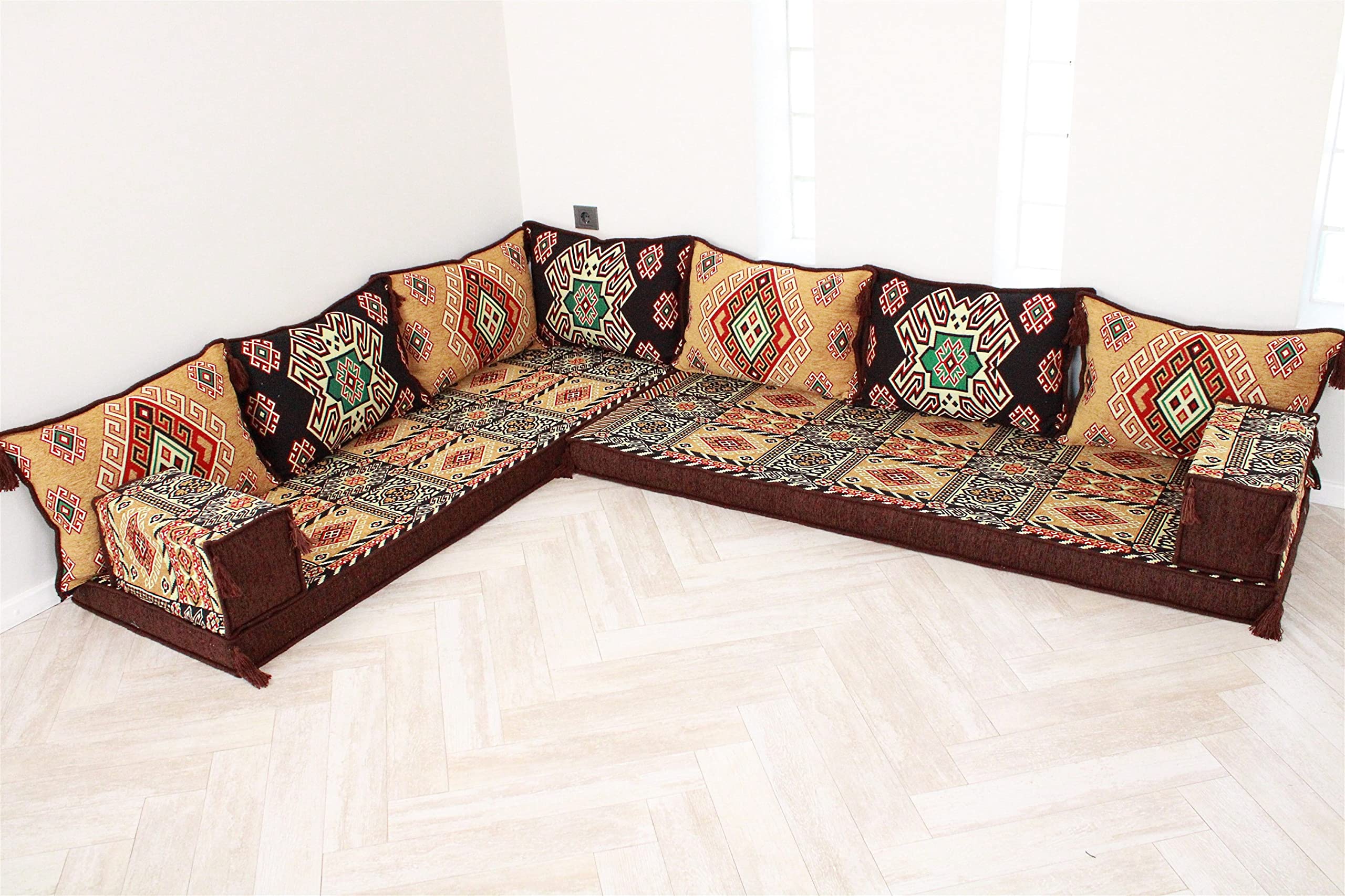 Arabic Living Room Furniture Set - Traditional Majlis Seating & Jalsa Sofa for Home Decor | Perfect for Middle Eastern Style Interiors, Family Gatherings & Cultural Events