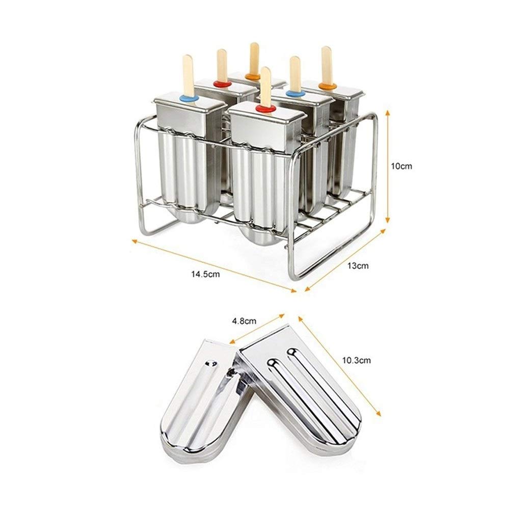 Stainless Steel Popsicle Molds 6Pcs with Holder - Reusable Ice Lolly Maker for Homemade Frozen Treats, Ice Cream & Yogurt Bars - Perfect for Summer Snacks, Kids Parties & Healthy Desserts