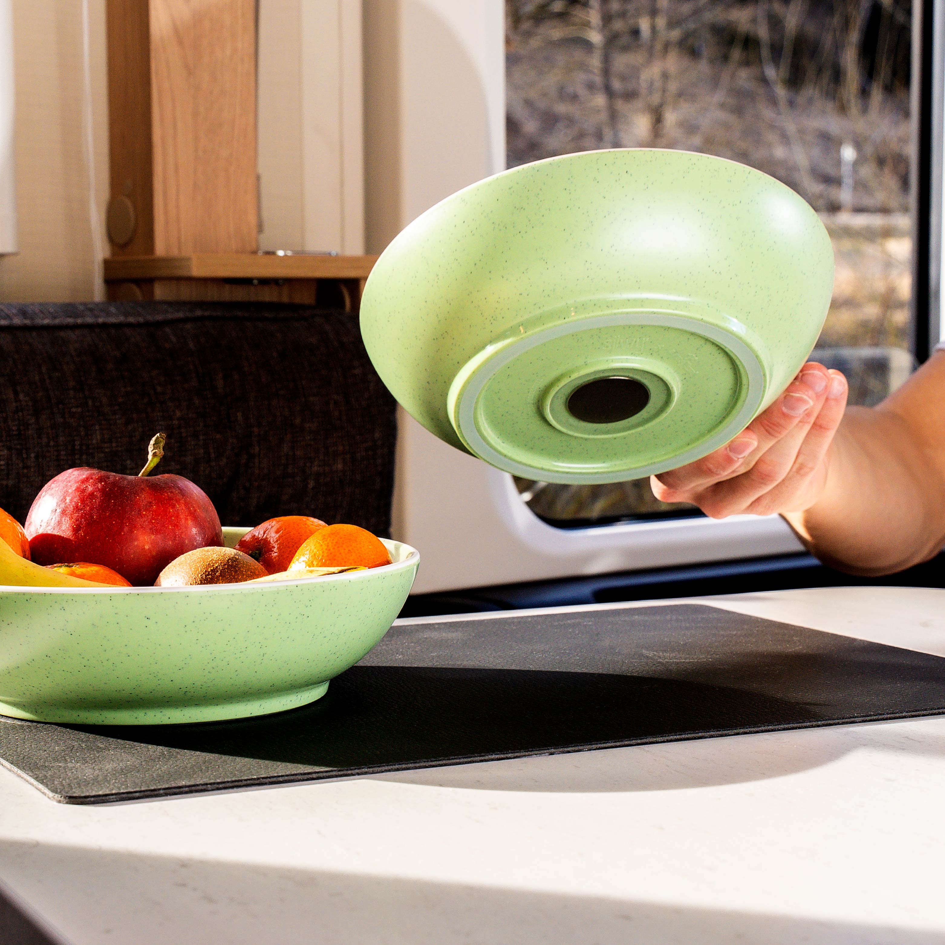 Durable Plastic Dinnerware Set with Magnet Base - Dolomite Green - Perfect for Outdoor Picnics, Camping & RV Travel