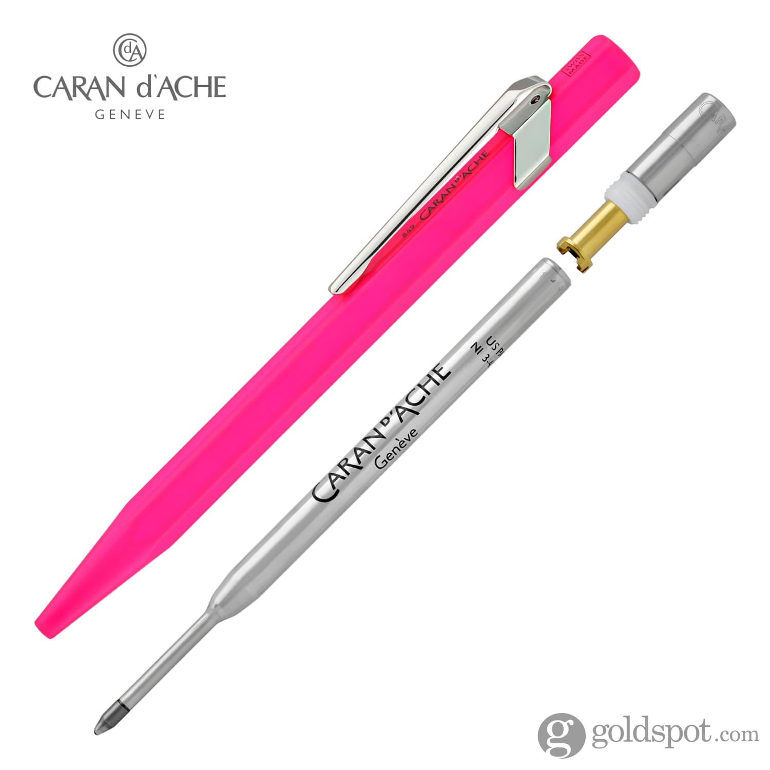 Premium Caran d'Ache 849 Metal Collection Ballpoint Pen - Fluorescent Pink Ink for Smooth Writing | Luxury Office & Gift Pen for Professionals, Students & Collectors