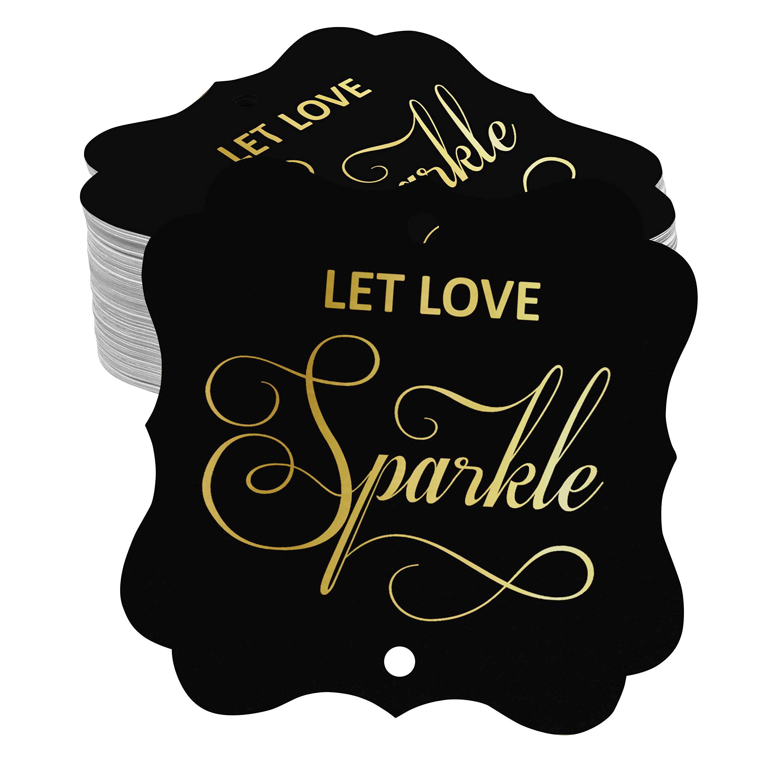 100pcs Gold Foil Wedding Hang Tags - DIY Love Sparkle Bracket Shape Gift Tags for Wedding Favors, Bridal Shower, Party Decorations & Craft Projects