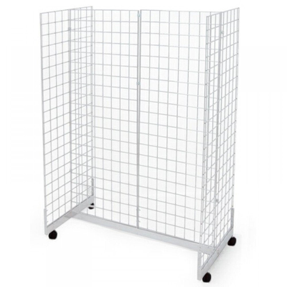 White Gridwall Panel Display Fixture with Gondola Base & Wheels - Perfect for Retail Stores, Trade Shows, and Boutique Displays