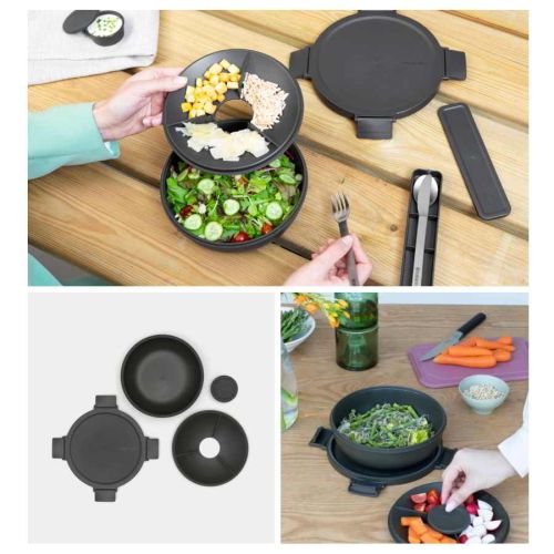 1.3L Dark Grey Make & Take Salad Bowl - Perfect for Meal Prep, Office Lunches & Picnics
