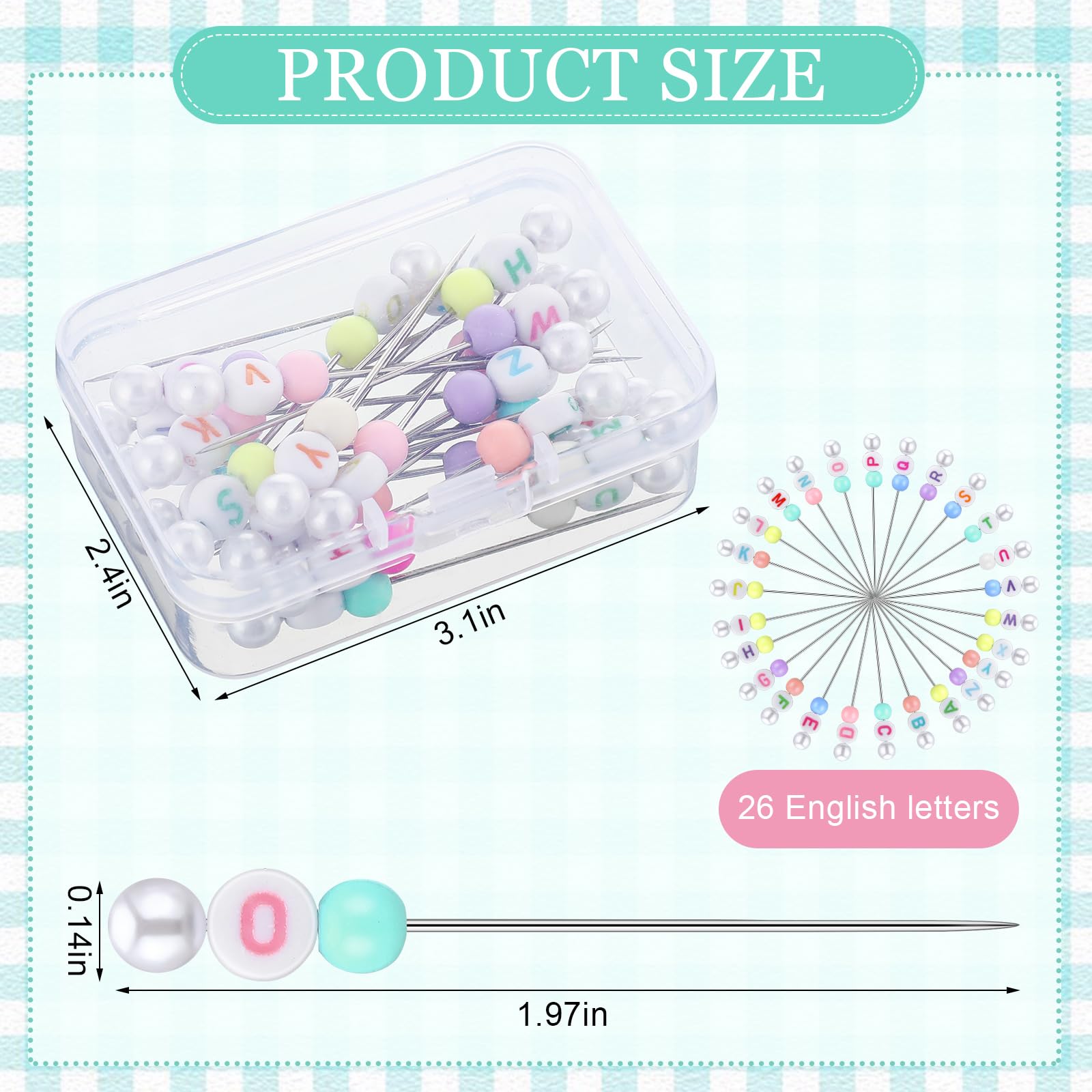 Dingion 104-Piece Numbered Quilting Pins with Alphabet - 1.97 Inch Straight Pins for Fabric, DIY Jewelry, Dressmaking | Colorful Heads & Storage Box | Perfect for Sewing, Quilting, Craft Projects