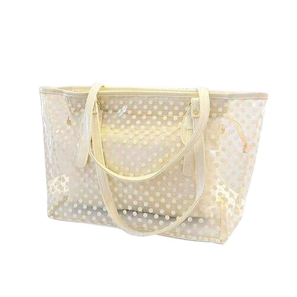 PVC Large Candy Color Clear Shoulder Bag 2-in-1 Beach Tote Transparent Handbag with Interior Pocket for Women - Perfect for Pool Parties, Beach Vacations & Summer Outings