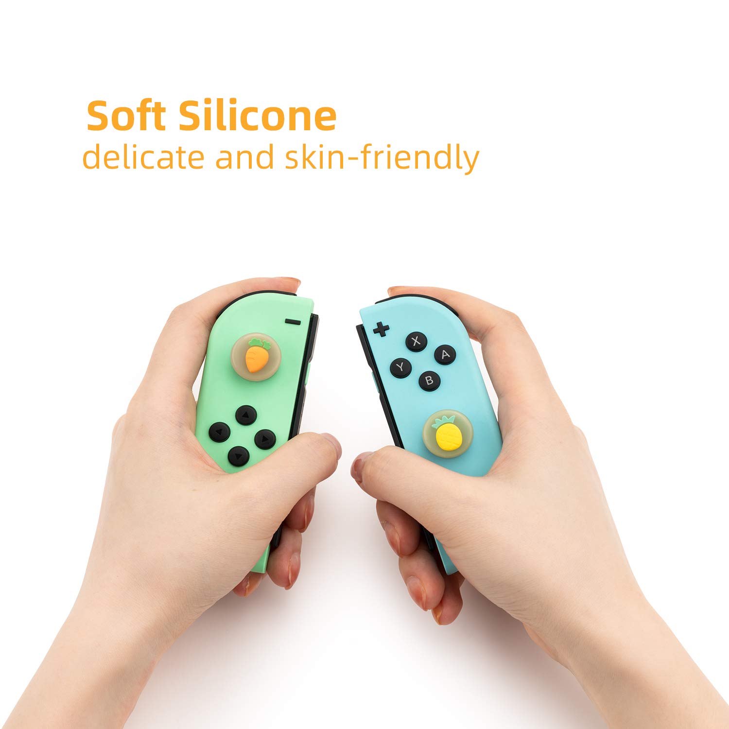GeekShare Fruit Theme Thumb Grip Caps - Soft Silicone Joystick Cover for Nintendo Switch & Switch Lite (4 Pack - Carrot & Pineapple Design) - Perfect for Gaming Comfort and Controller Protection