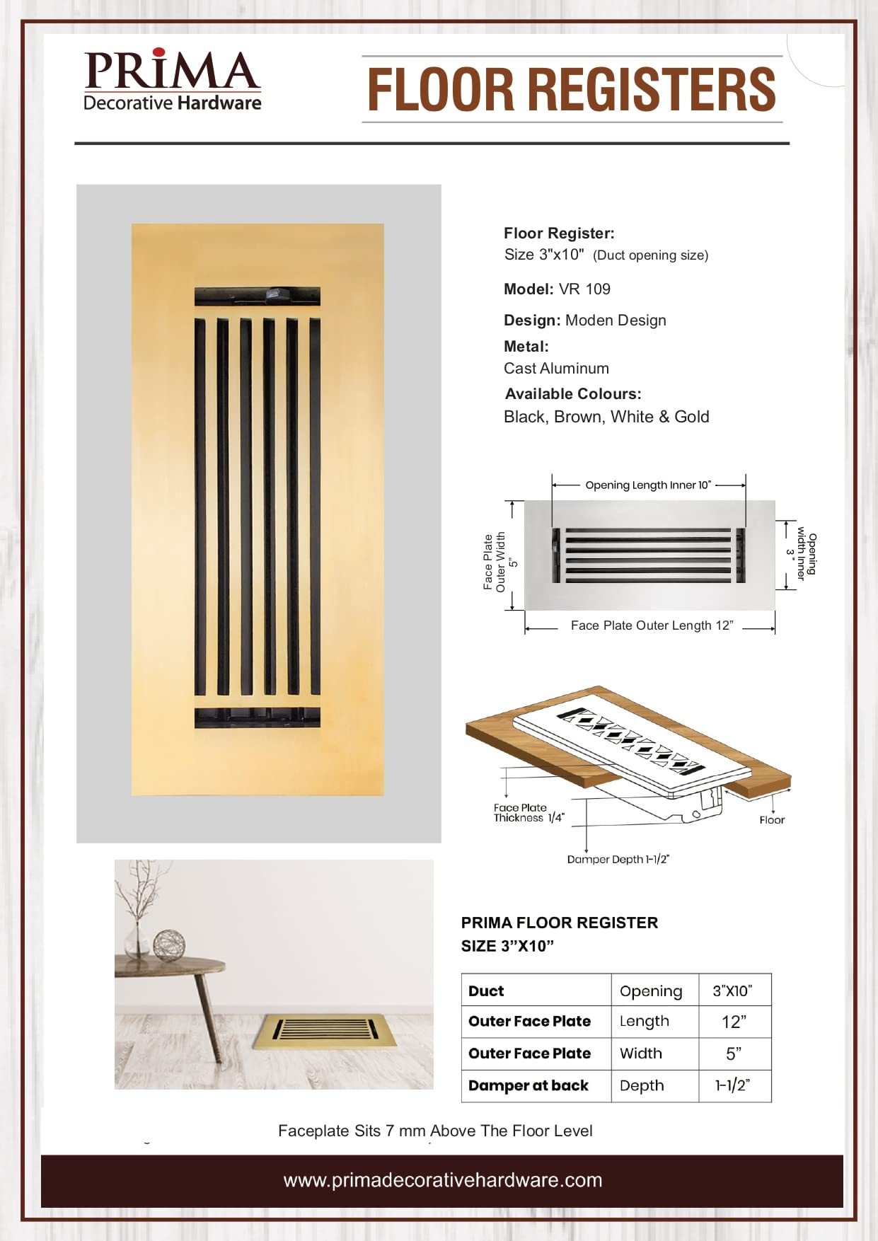 Prima Decorative Cast Aluminum Floor Register 3