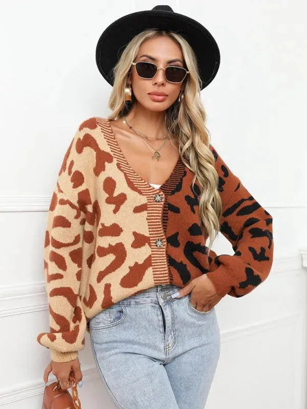 Stylish Leopard Print Oversized Knit Cardigan Sweater for Women - Cozy Fall & Winter Fashion - Perfect for Streetwear, Casual Outfits and Layering