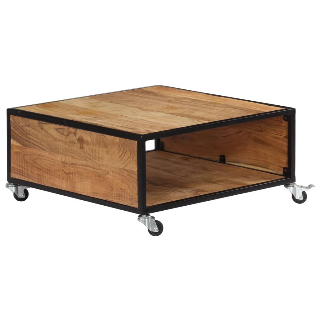 Solid Acacia Wood Coffee Table with Storage - 27.5