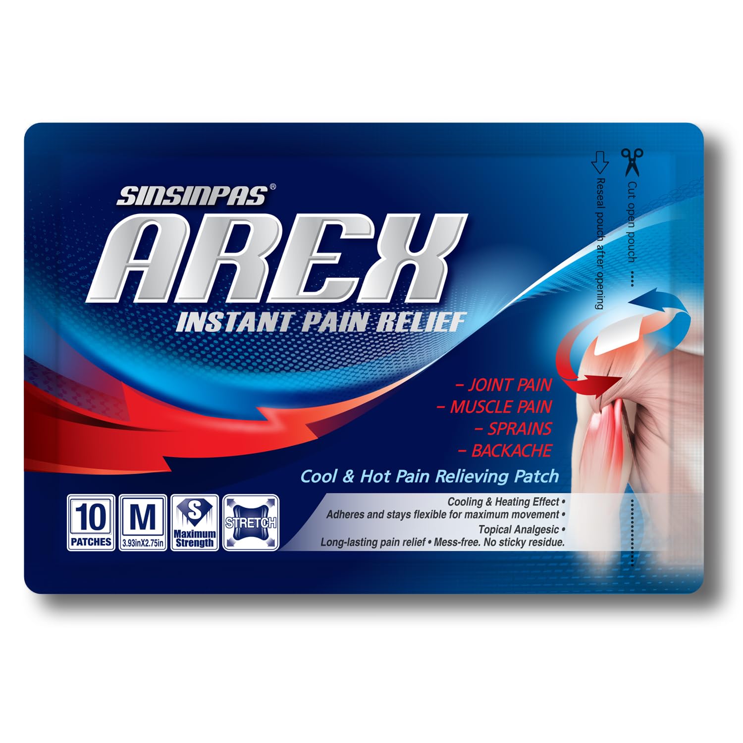 AREX Cool & Hot Pain Relief Patches - Medium Size (10 Patches) for Back, Neck, Shoulder & Joint Pain Relief - Instant Soothing for Muscle Soreness, Arthritis & Sports Injuries
