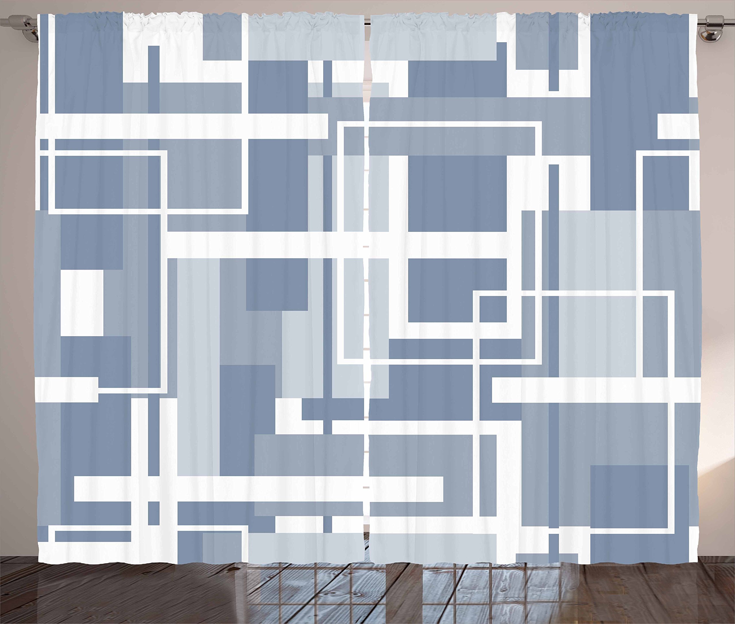 Ambesonne Modern Geometric Curtains - Minimalist Futuristic Digital Stripes High-Tech Design for Living Room & Bedroom - 2 Panel Window Drapes 108