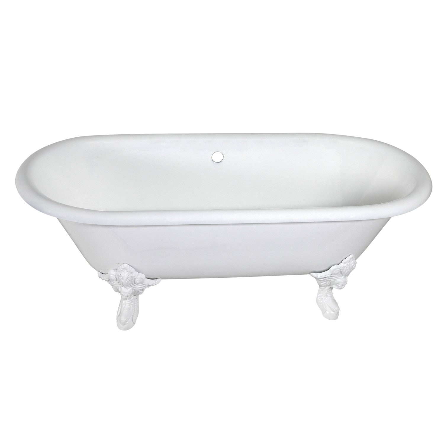 72 Inch White Cast Iron Clawfoot Tub - Aqua Eden VCTDE7232NLW Oval Double Ended Freestanding Bathtub (No Faucet Holes) for Vintage Bathroom & Spa Relaxation