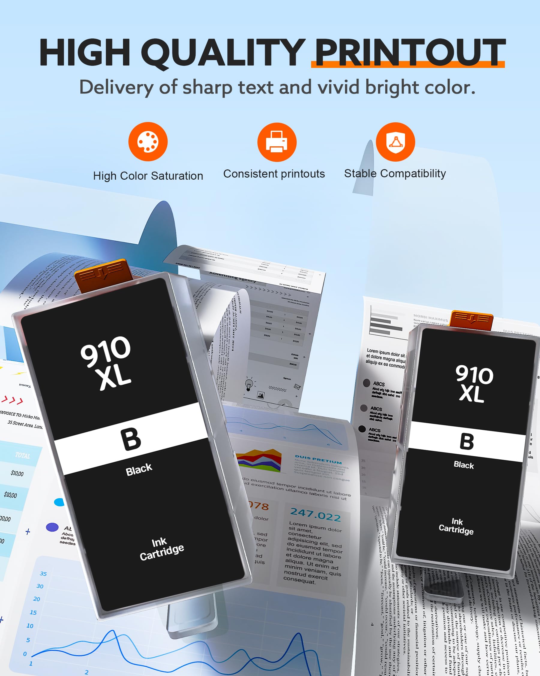High-Quality 910XL Ink Cartridges for HP OfficeJet Pro 8020 8025 8028 8035 Printers - 2-Pack Black Ink Replacement | Compatible with HP 910 XL | Perfect for Home Office Printing, Documents & School Projects