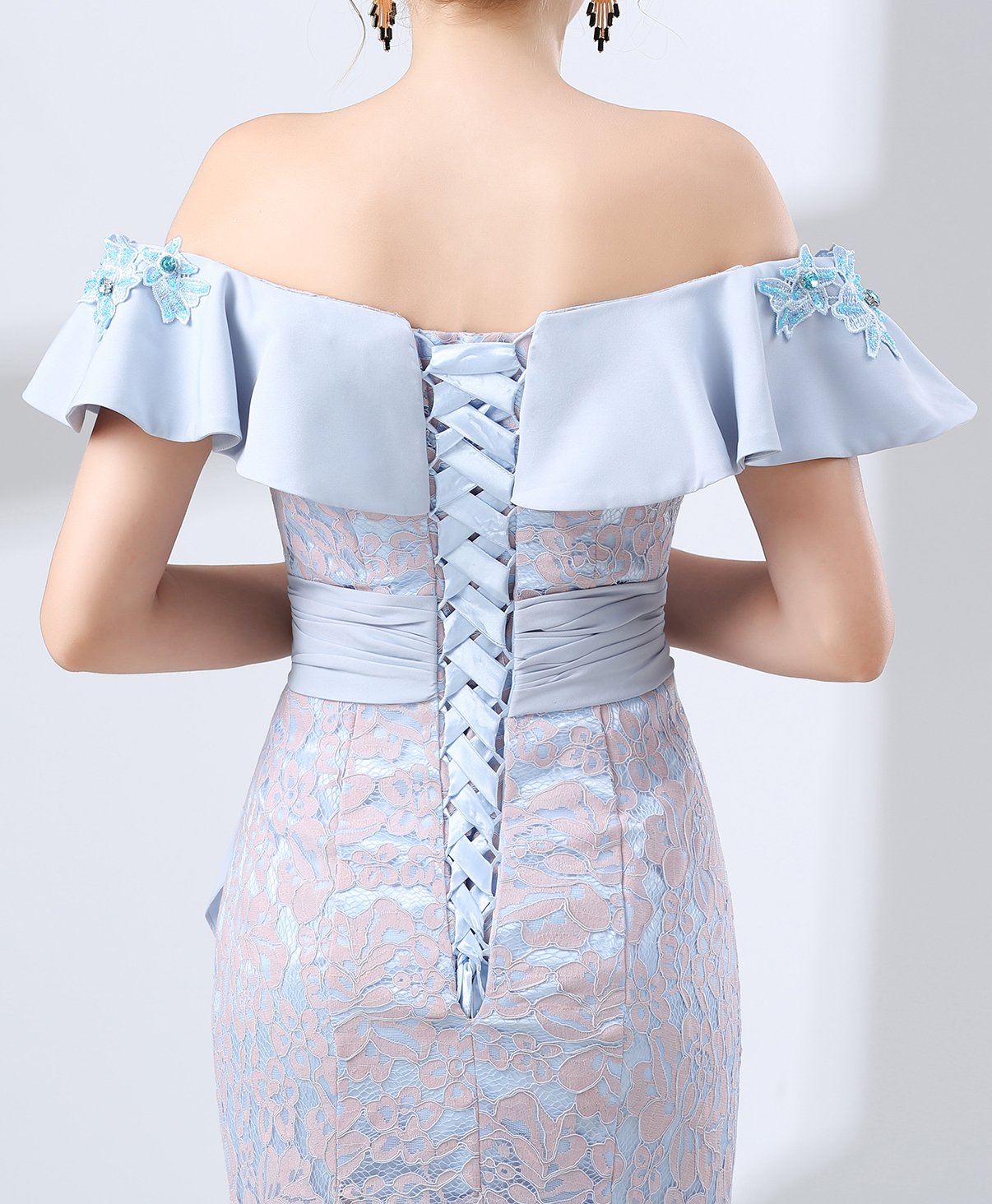 Elegant Pink Lace Mermaid Prom Dress for Women - Off Shoulder Long Evening Gown with Flounce Details | Perfect for Homecoming, Formal Dances, Weddings & Special Occasions