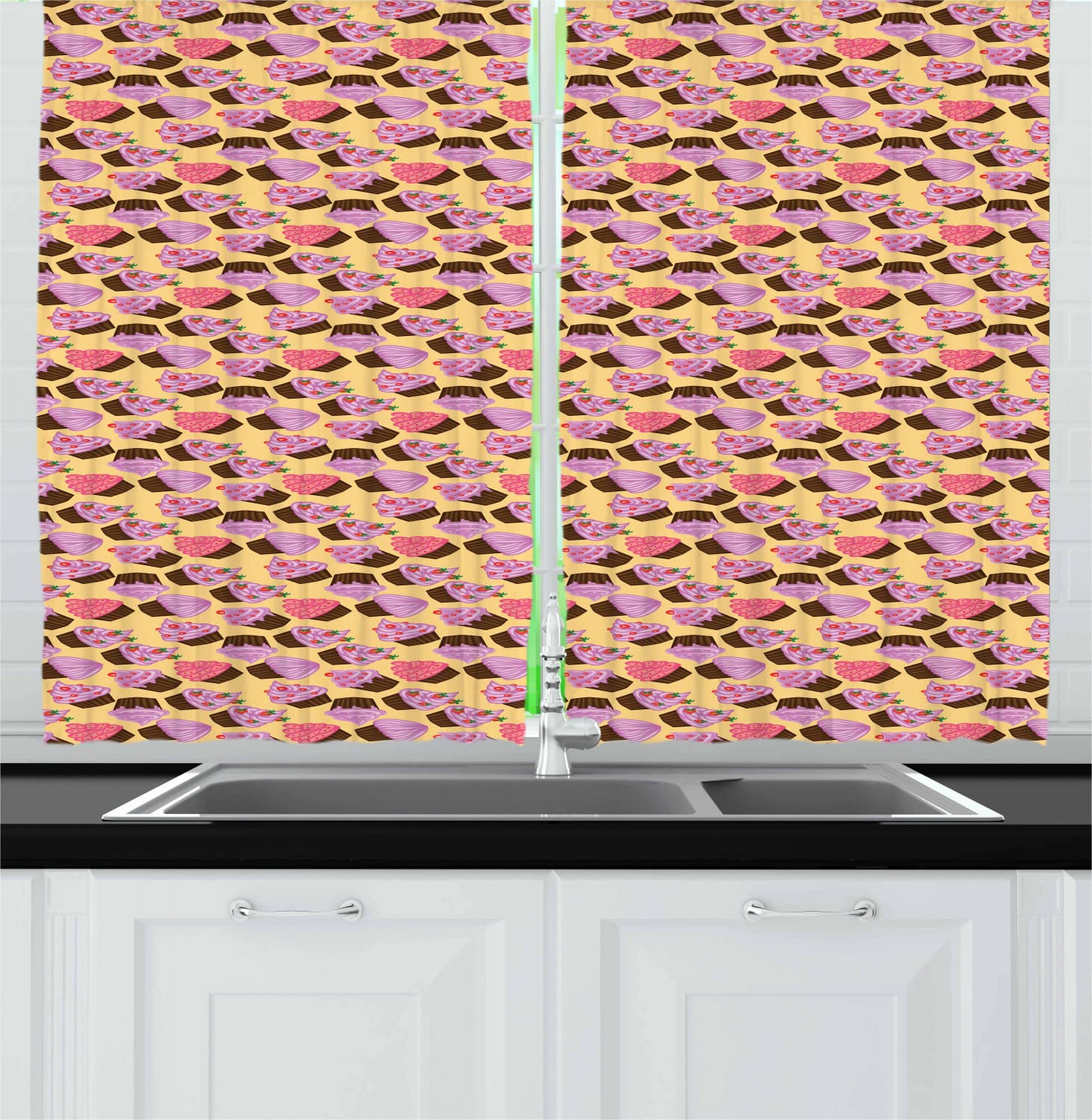Ambesonne Cupcake Kitchen Curtains - 2 Panels Set, 55