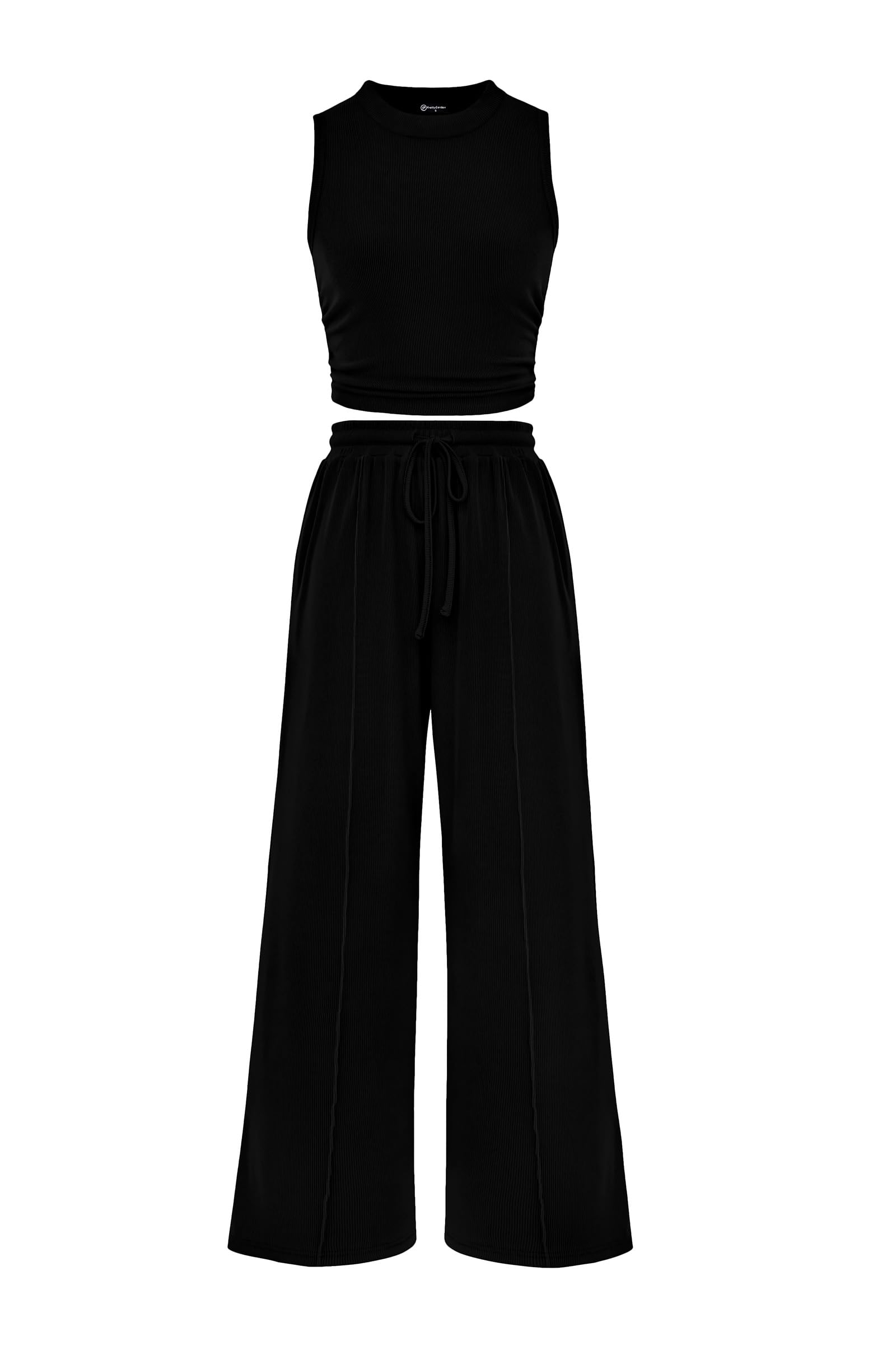PRETTYGARDEN Women's Summer 2 Piece Outfit - Ribbed Knit Lounge Set with Sleeveless Crop Top & Wide Leg Pants | Casual Tracksuit for Home, Yoga, Beach & Vacation Outfits