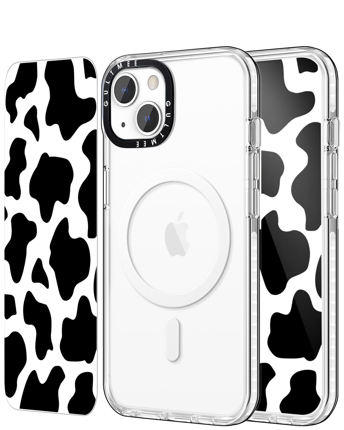 Cute Cow Print Magnetic Case for iPhone 13/14 - Slim Shockproof Protective Cover [MagSafe Compatible][Military-Grade Drop Tested] - Perfect for Women & Girls (Black/White, 6.1