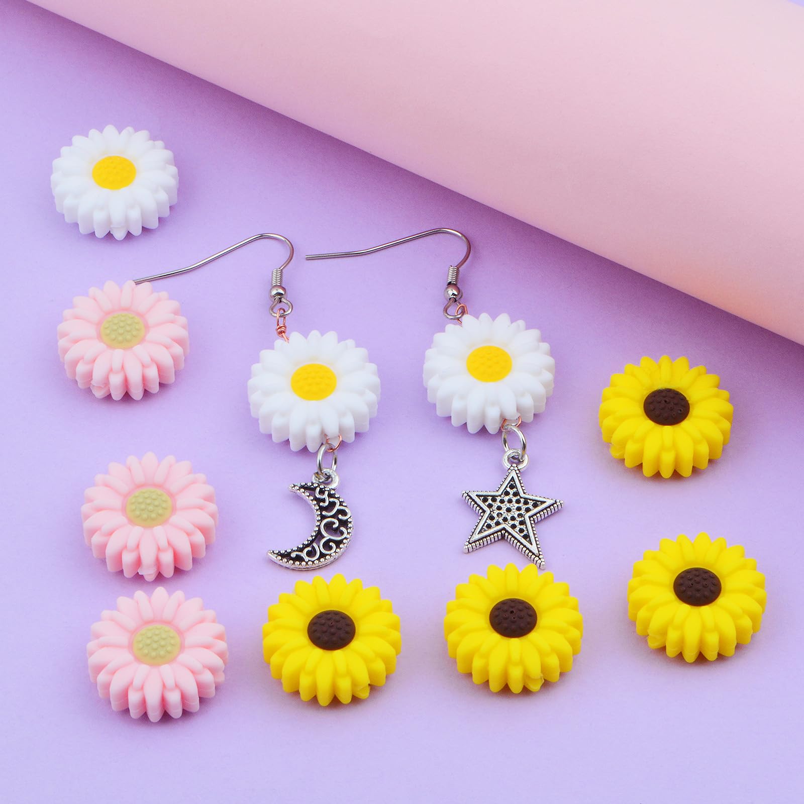15pcs Sunflower Silicone Beads for DIY Jewelry & Crafts - 20mm Daisy Flower Spacer Beads in 3 Colors, Perfect for Keychains & Lanyards
