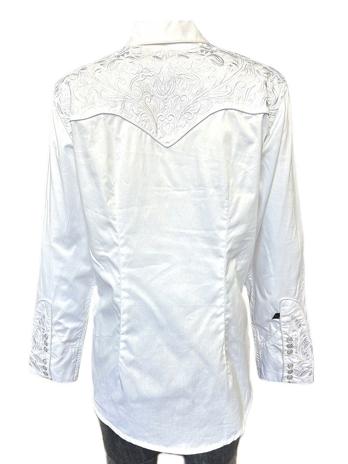 Rockmount 7859 WHT Women's Vintage Tooling Embroidered Western Shirt - White Cowgirl Shirt for Rodeo, Country Music Festivals & Western Fashion