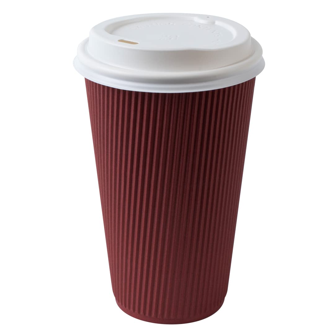 **Restaurantware 16oz Insulated Coffee Cups with Lids (200 Pack) – Leakproof, Non-Slip, Crimson Disposable Paper Cups for Hot Beverages – Perfect for Coffee, Tea, Hot Cocoa & Lattes – Ideal for Cafés, Offices & Events**