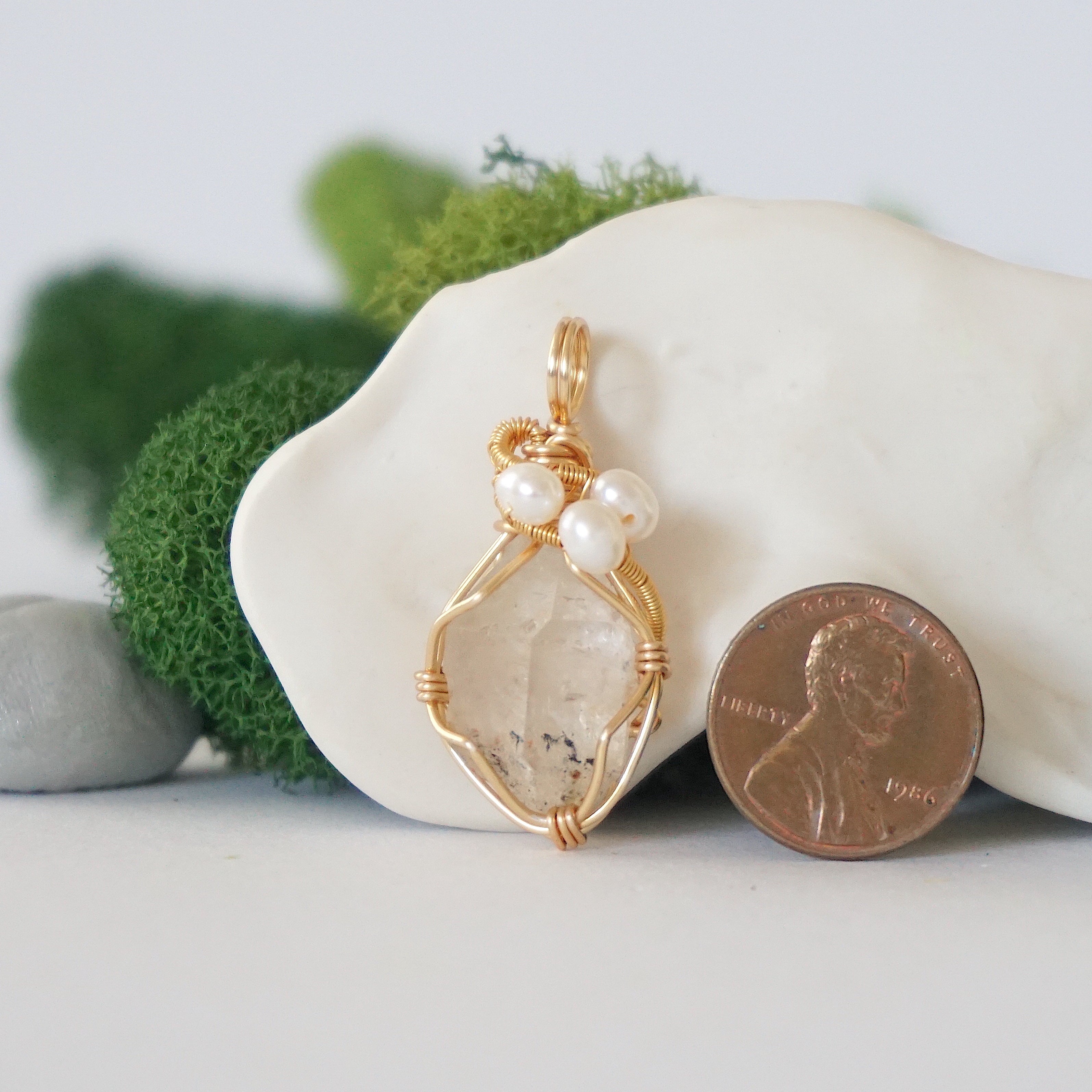 **Herkimer Diamond and Pearl Necklace - 14K Gold Plated Elegant Jewelry for Women, Perfect for Weddings, Parties & Special Occasions**