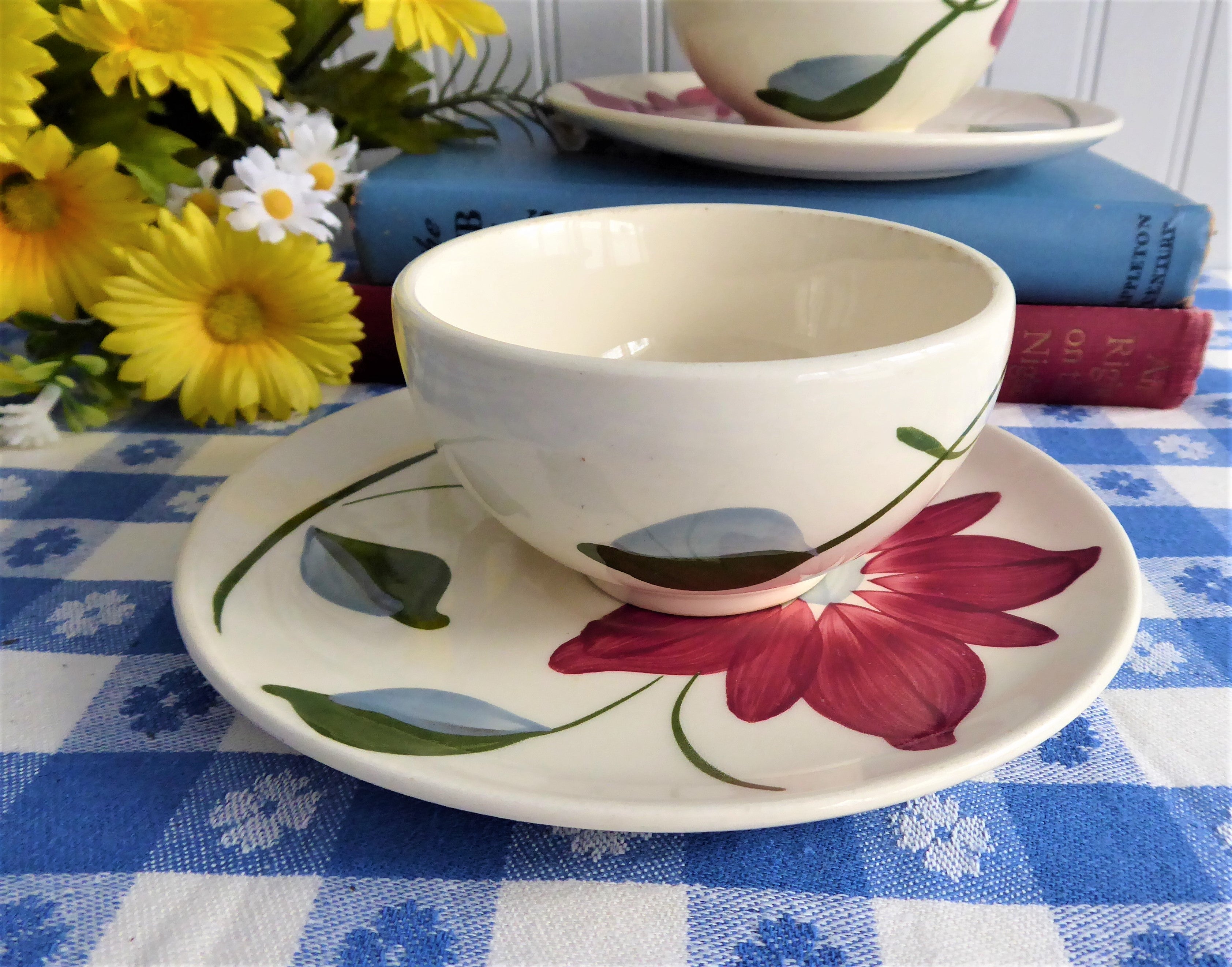 Vintage Blue Ridge Poinsettia Teacup and Saucer Set - 1940s Colonial Style Holiday China for Christmas Tea Parties & Collectors