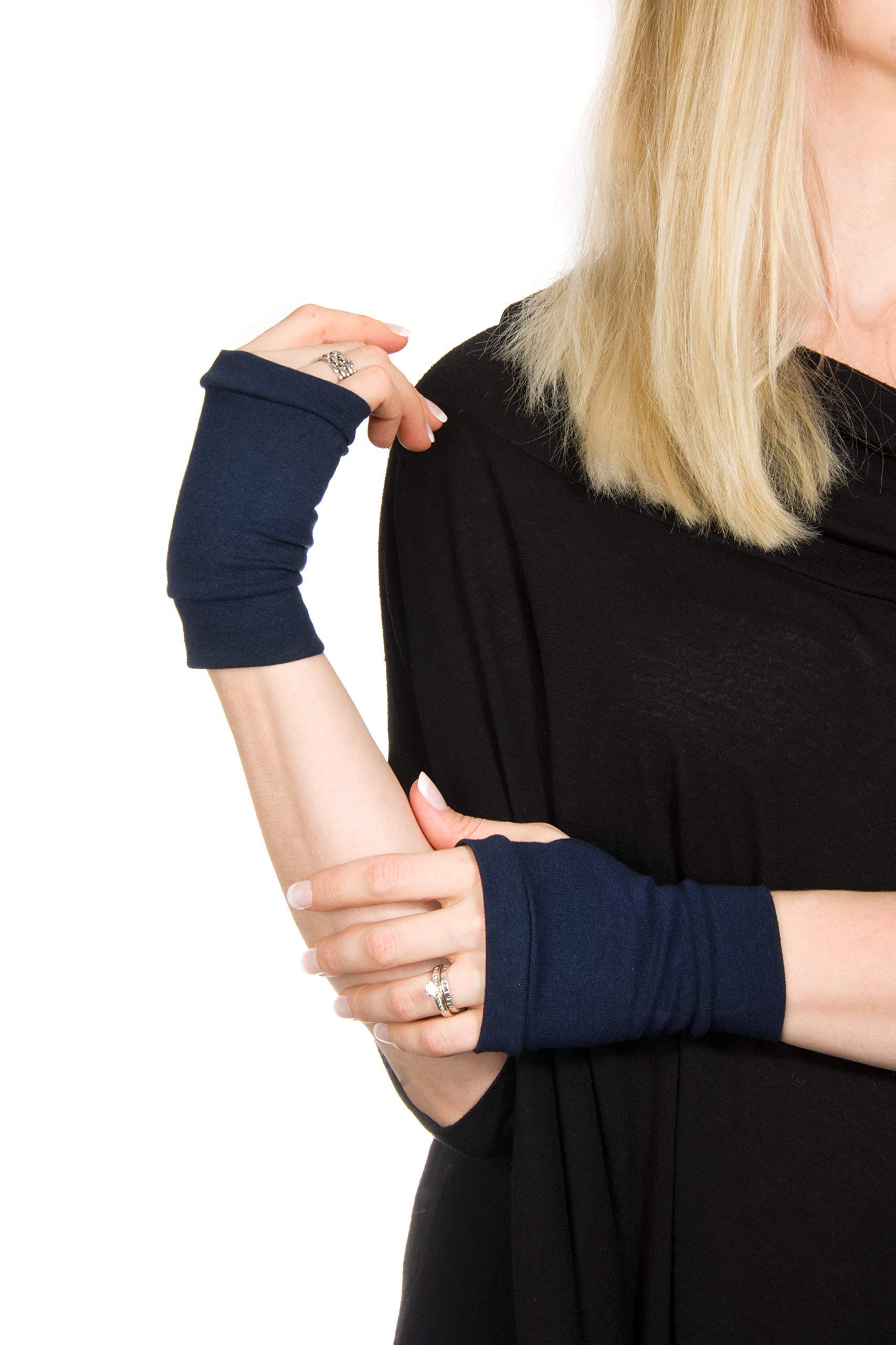 Fingerless Gloves for Women & Men - Soft Cotton Jersey Material, Navy Blue - Perfect for Typing, Driving, and Cold Weather Activities
