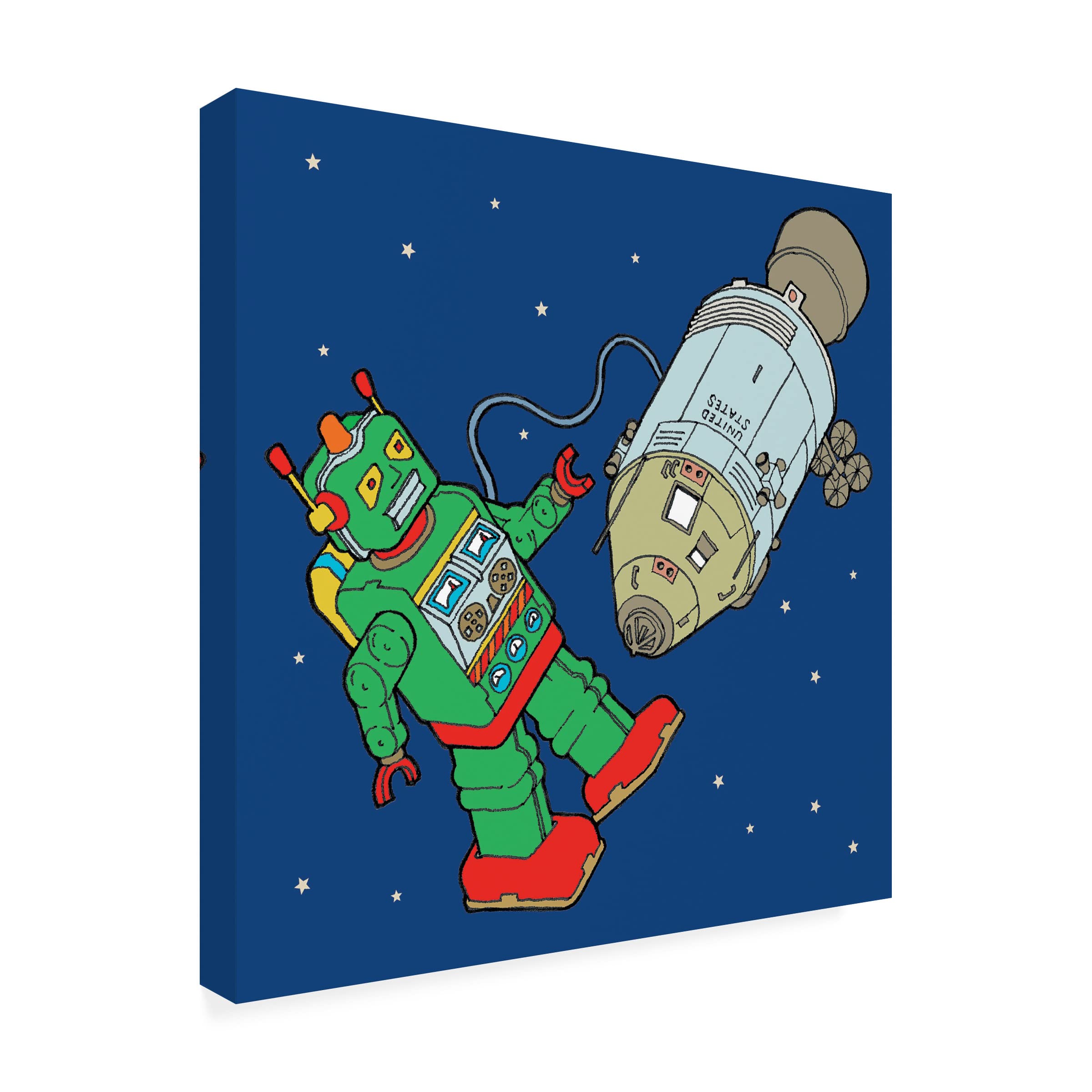 Spacebot Canvas Wall Art by Duncan Wilson - Modern Sci-Fi Home Decor for Living Room, Bedroom & Office