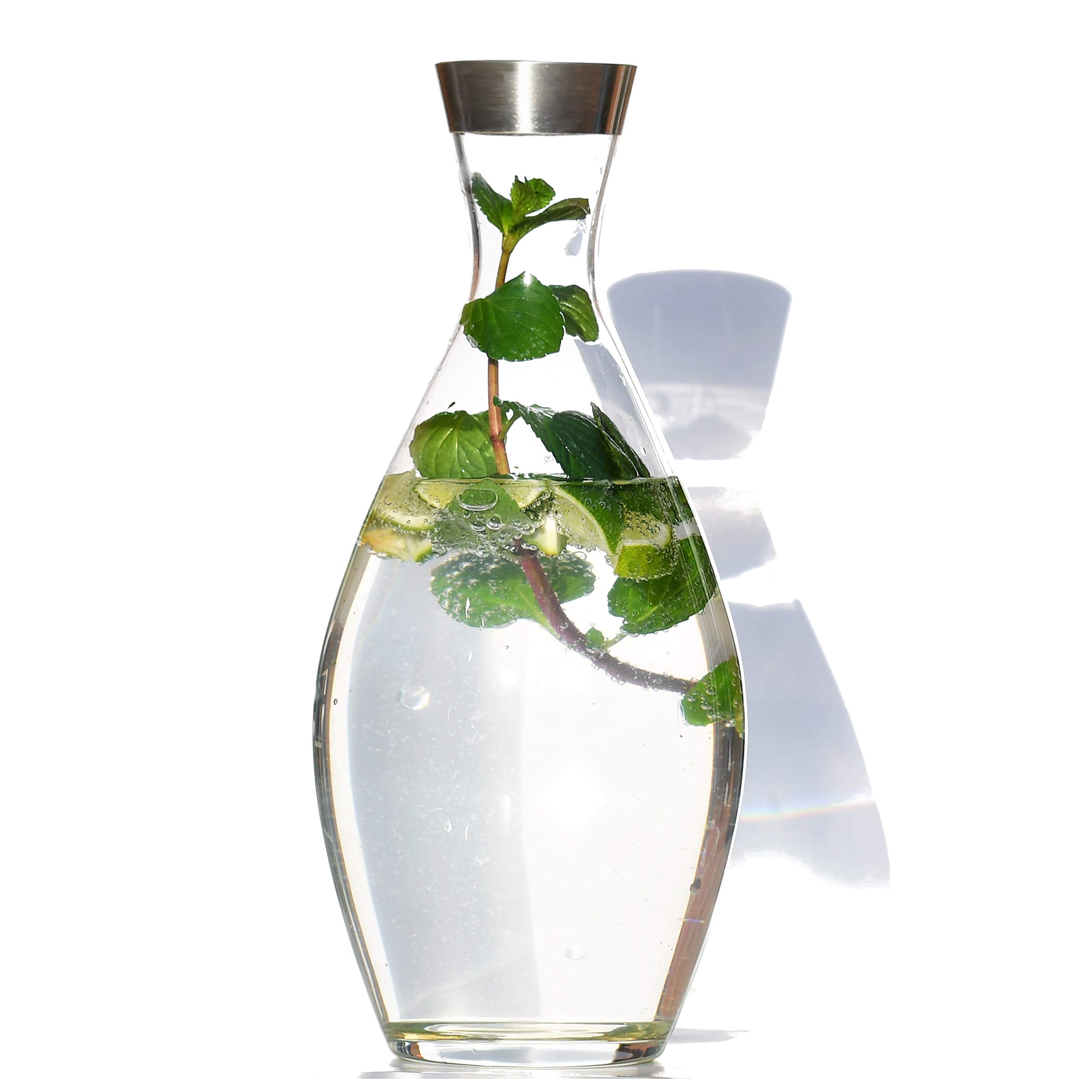 Handmade German Crystal Glass Carafe with Pure Silver Rim - Avant Design in Elegant Gift Box - Perfect for Wine, Water & Luxury Home Decor