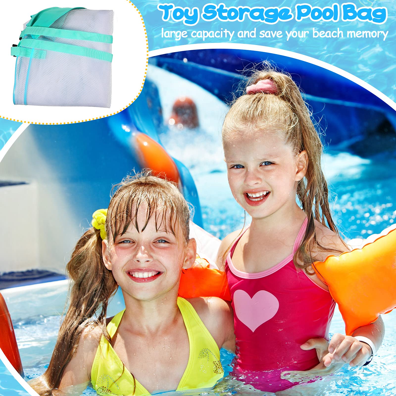 **Large Hanging Pool Toy Storage Bag - Heavy-Duty Mesh Organizer for Inflatables, Floats, Footballs, Basketballs & Garage Supplies - Perfect for Swimming Pool, Backyard & Beach (Blue-Green)**
