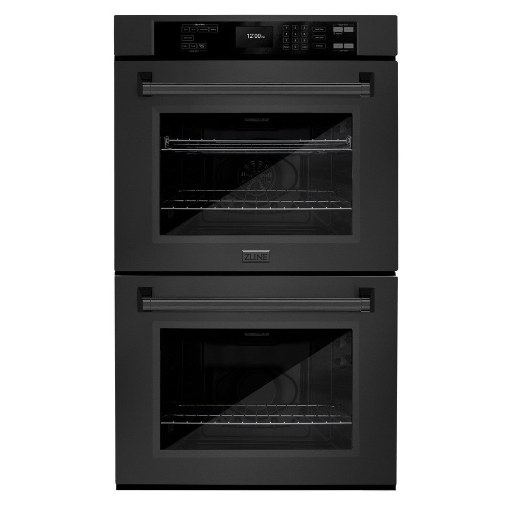 ZLINE 30-inch Black Stainless Steel Kitchen Package - Gas Rangetop, Convertible Range Hood & Double Wall Oven (3KP RTBRH30 AWD) | Perfect for Modern Home Chefs & Gourmet Cooking Enthusiasts