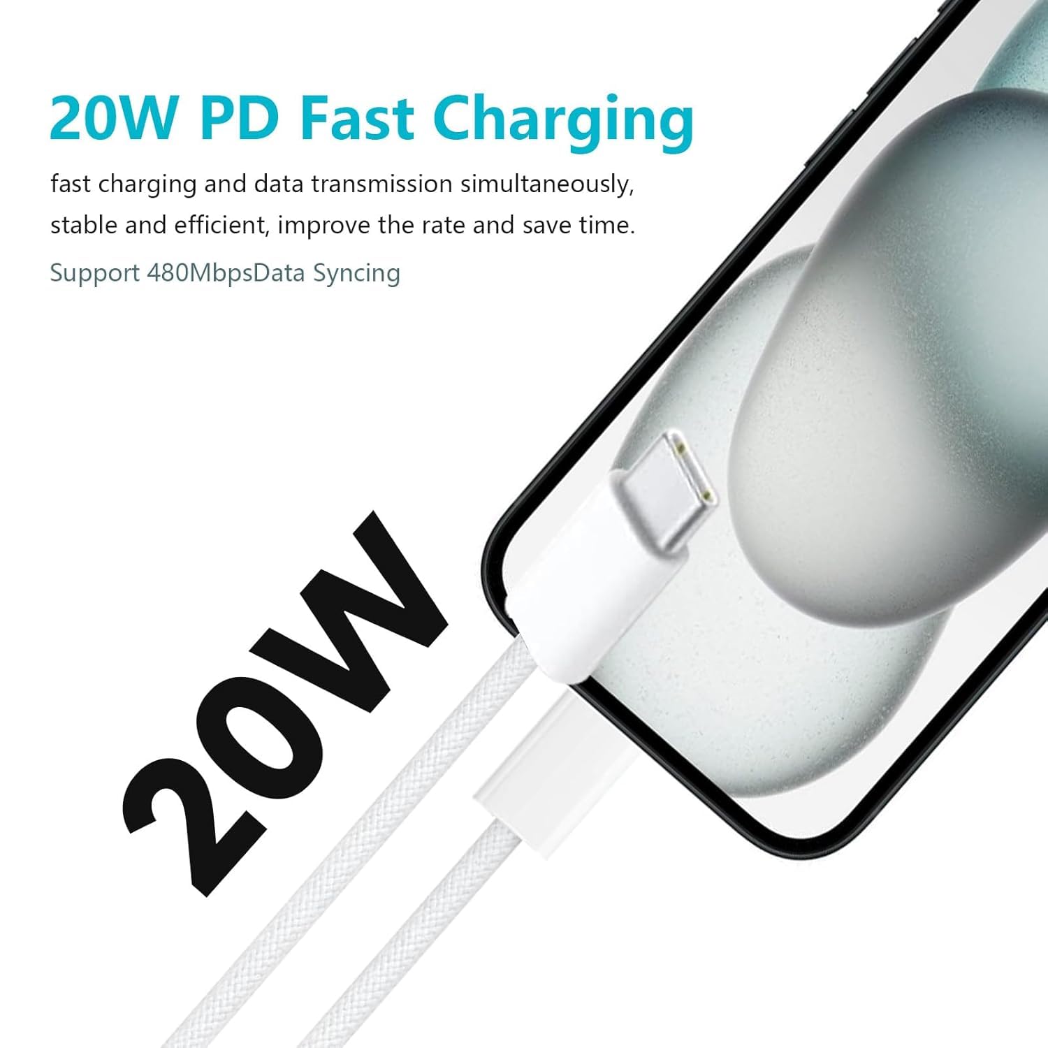 6ft USB C to USB C Fast Charging Cable - 20W PD Compatible with iPhone 16/16E/15 Series, AirPods 4/Pro 2/Max 2 | Durable Woven Nylon Cord for Home, Office & Travel Charging