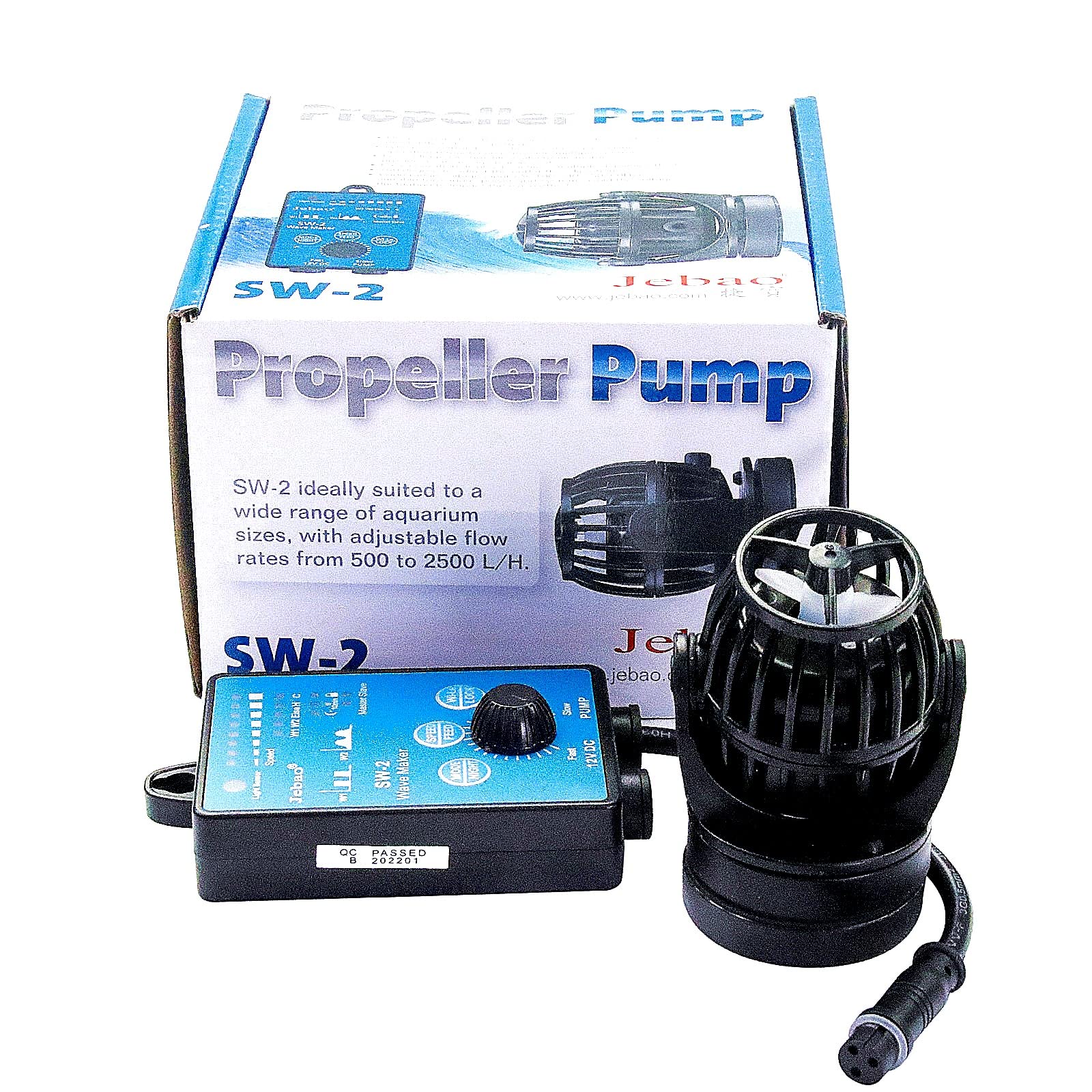 Jebao SW-2 Wireless Wave Maker Pump for Marine Aquarium - 5W Adjustable Flow (500-2500LPH) with Controller - Perfect for Saltwater Reef Tanks & Fish Tank Water Circulation