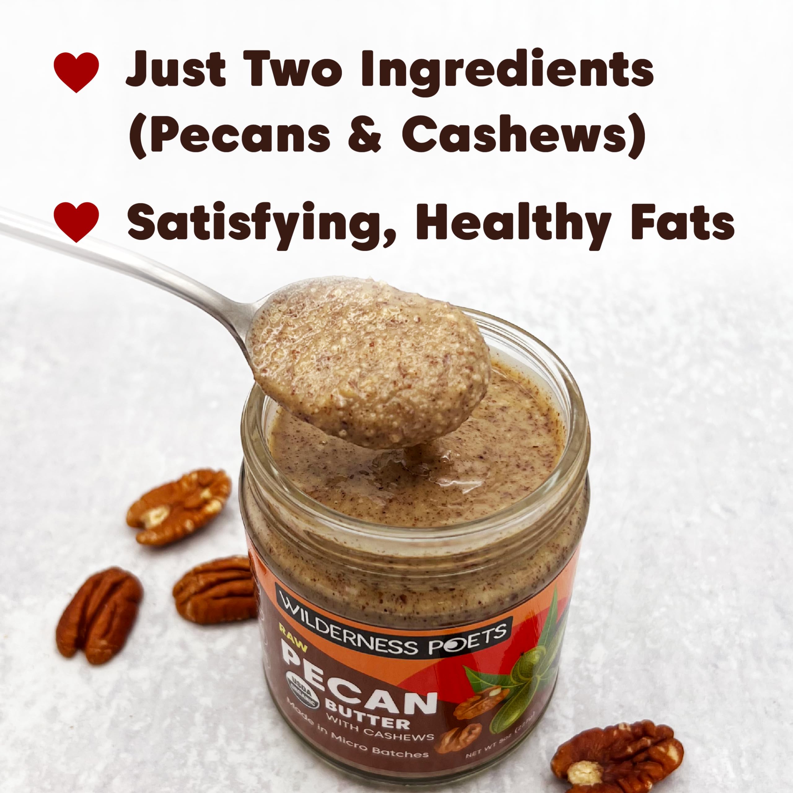 Organic Raw Pecan Butter in Bulk - 64oz (4lb) Half Gallon Glass Jar - Wilderness Poets - Perfect for Smoothies, Baking & Healthy Snacks