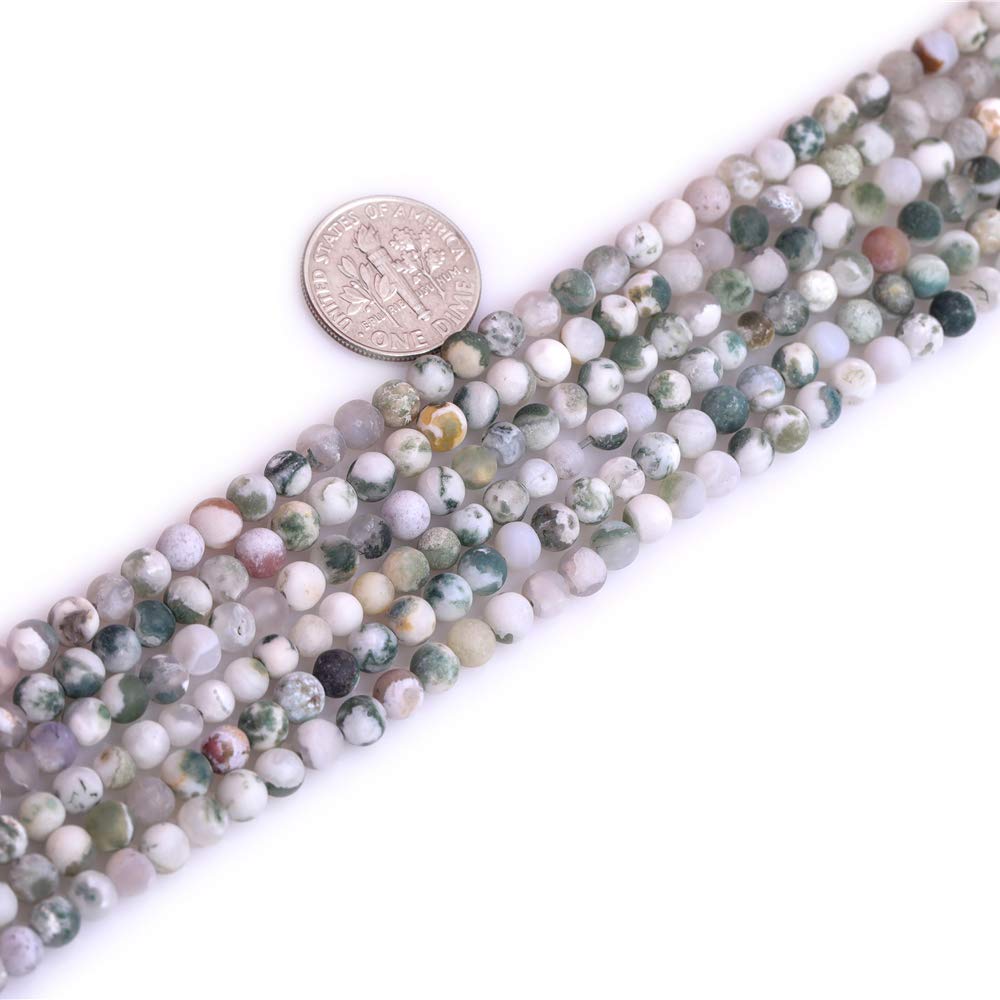4mm Natural Green Moss Tree Agate Round Spacer Beads - Unpolished Matte Finish for DIY Jewelry Making (15 Inch Strand) - Perfect for Necklaces, Bracelets & Boho Crafts