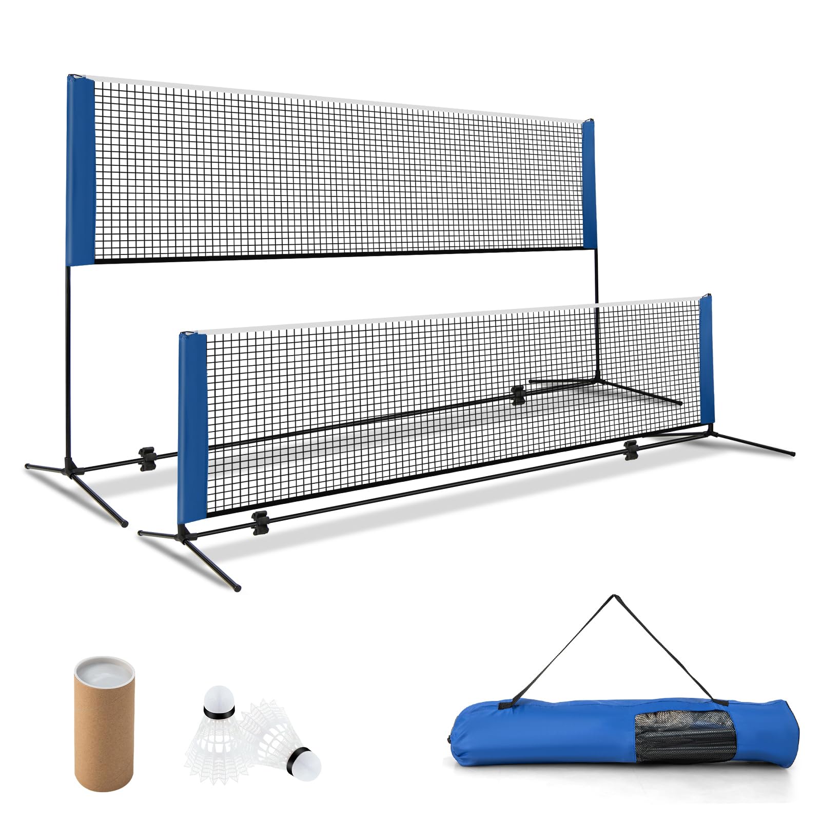 Goplus Portable Badminton Net Set - 10FT/14FT Adjustable Height (2.7FT-5FT) for Volleyball & Pickleball with 2 Shuttlecocks & Carrying Bag - Perfect for Backyard, Beach, Driveway & Outdoor Family Games | Sports Equipment for Picnics, Camping & Backyard Parties