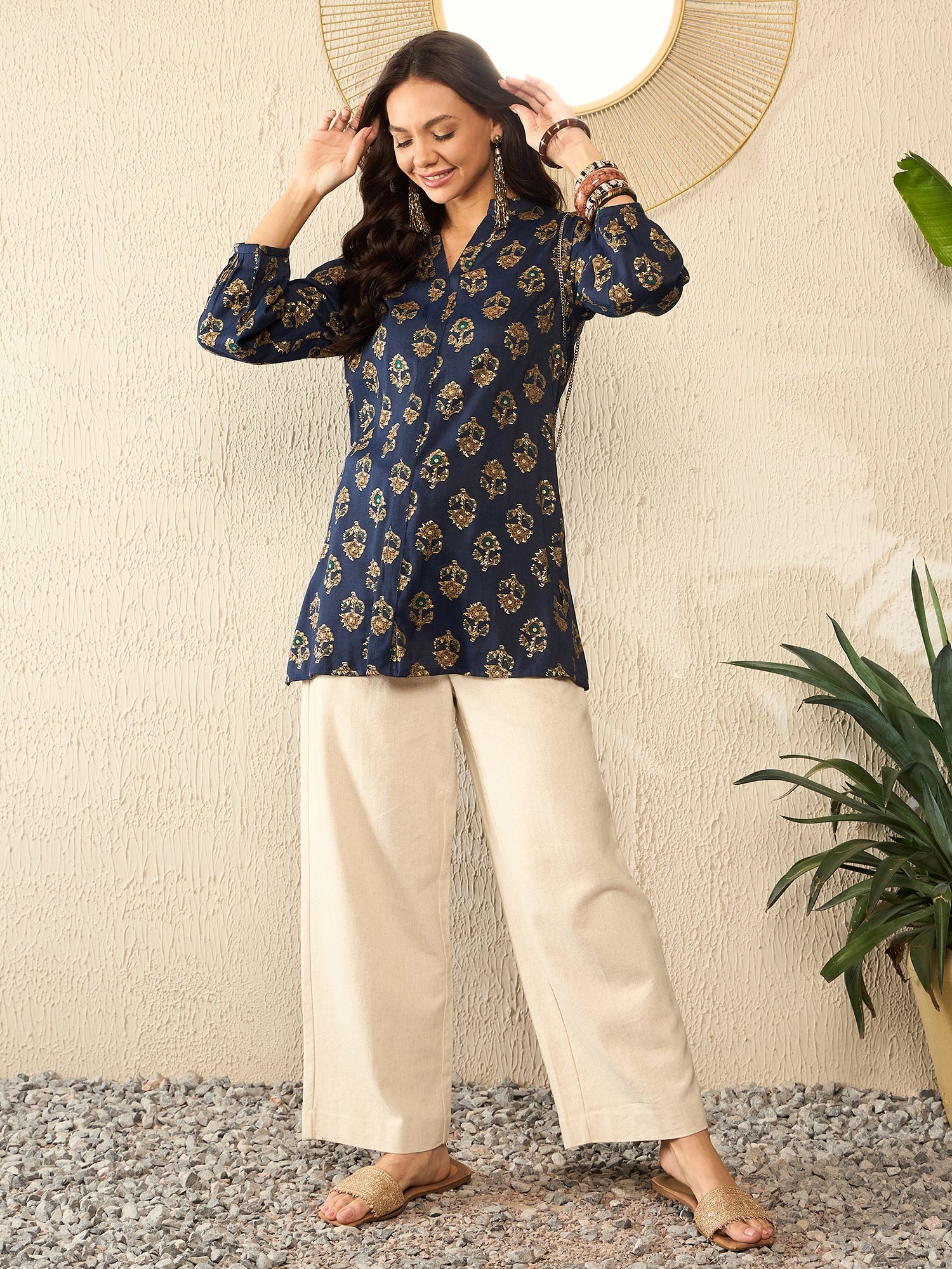 Stylish Blue Cotton Blend Floral Printed Indian Kurti Tunic Top for Women | Comfortable & Fashionable Ethnic Wear | Perfect for Festivals, Parties & Casual Outings