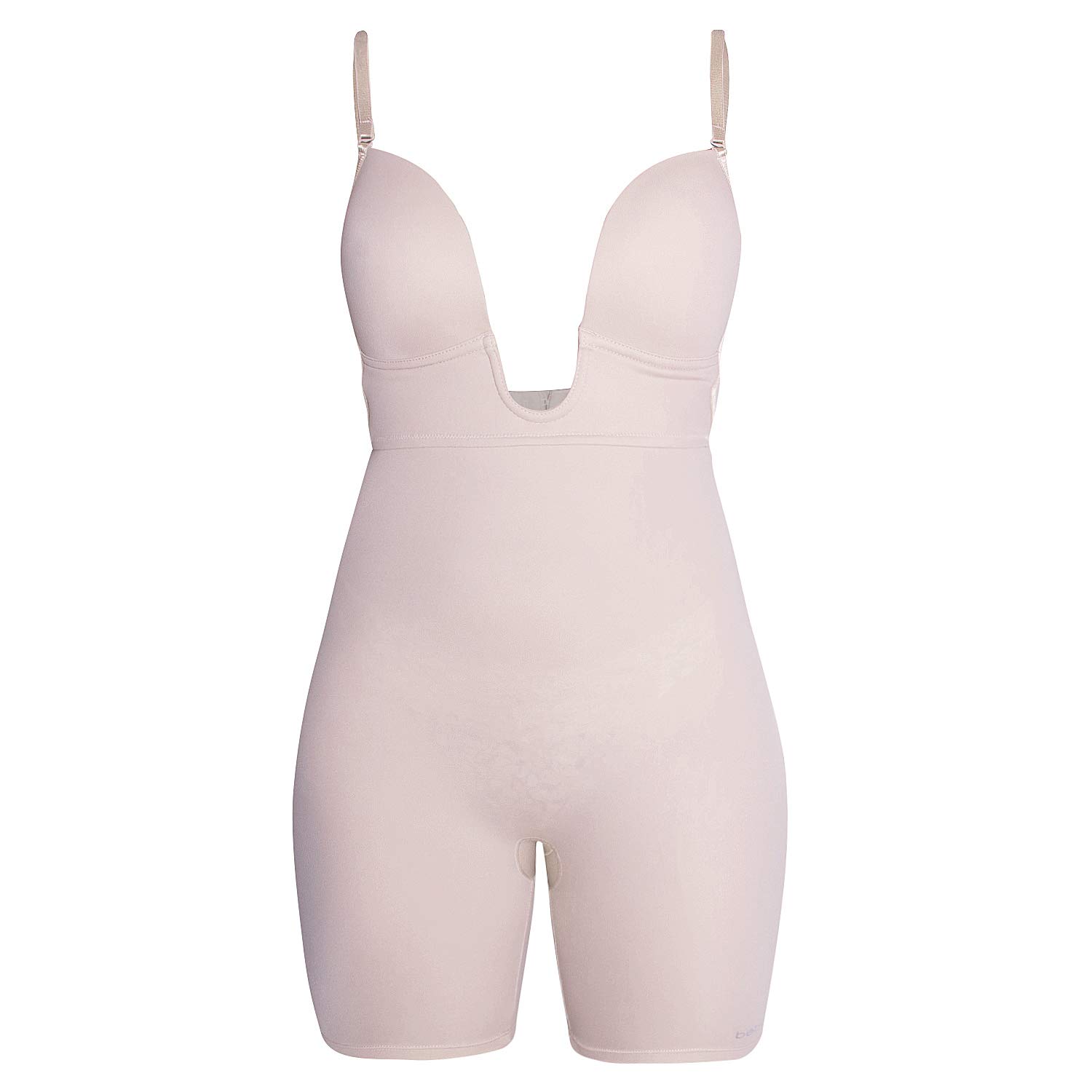 bebe Women's Seamless Bodysuit Shapewear - Stretch Microfiber U Plunge Mid Thigh Full Body Shaper - Slimming Underwear for Tummy Control & Smoothing - Perfect for Dresses, Workouts & Everyday Wear
