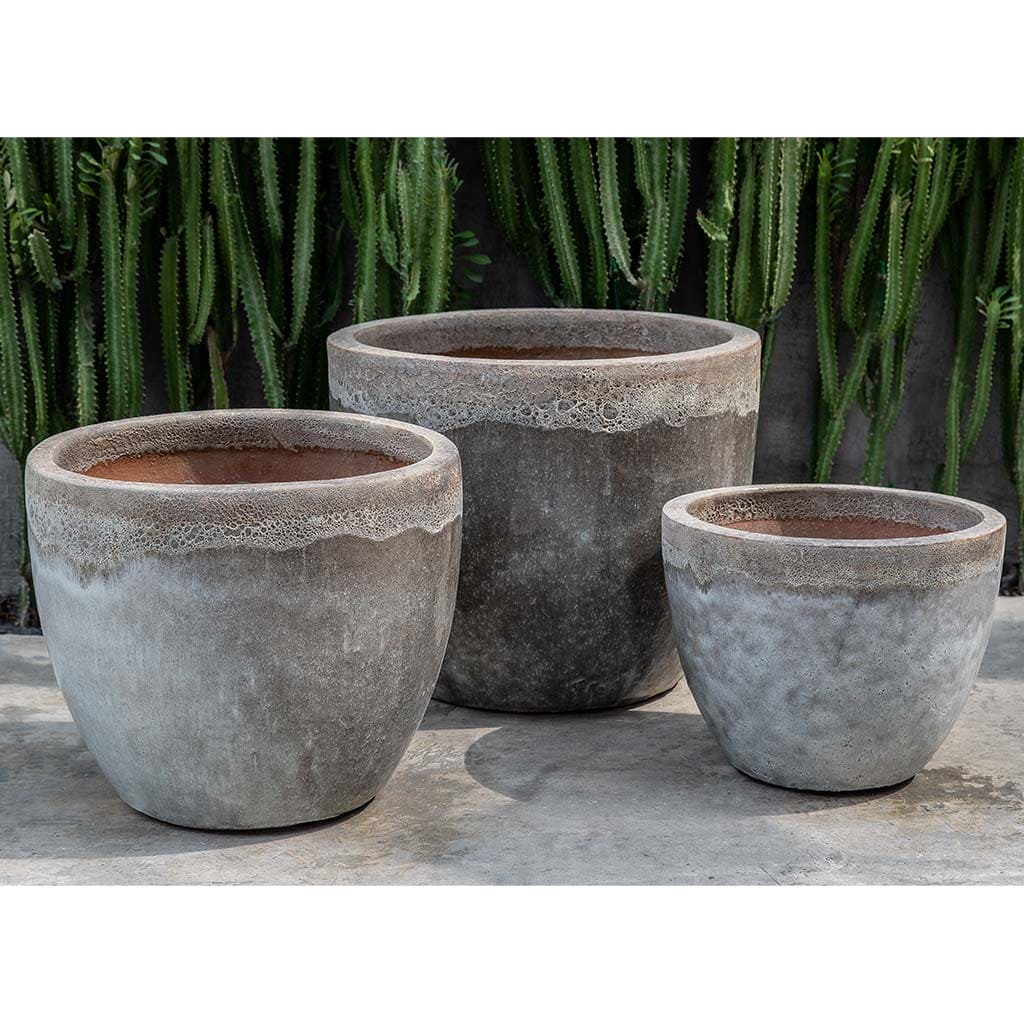 Campania International Marcel Planter Set of 3 - Beachcomber Grey Mist - Modern Outdoor Garden Planters for Patio, Deck, and Porch Decor