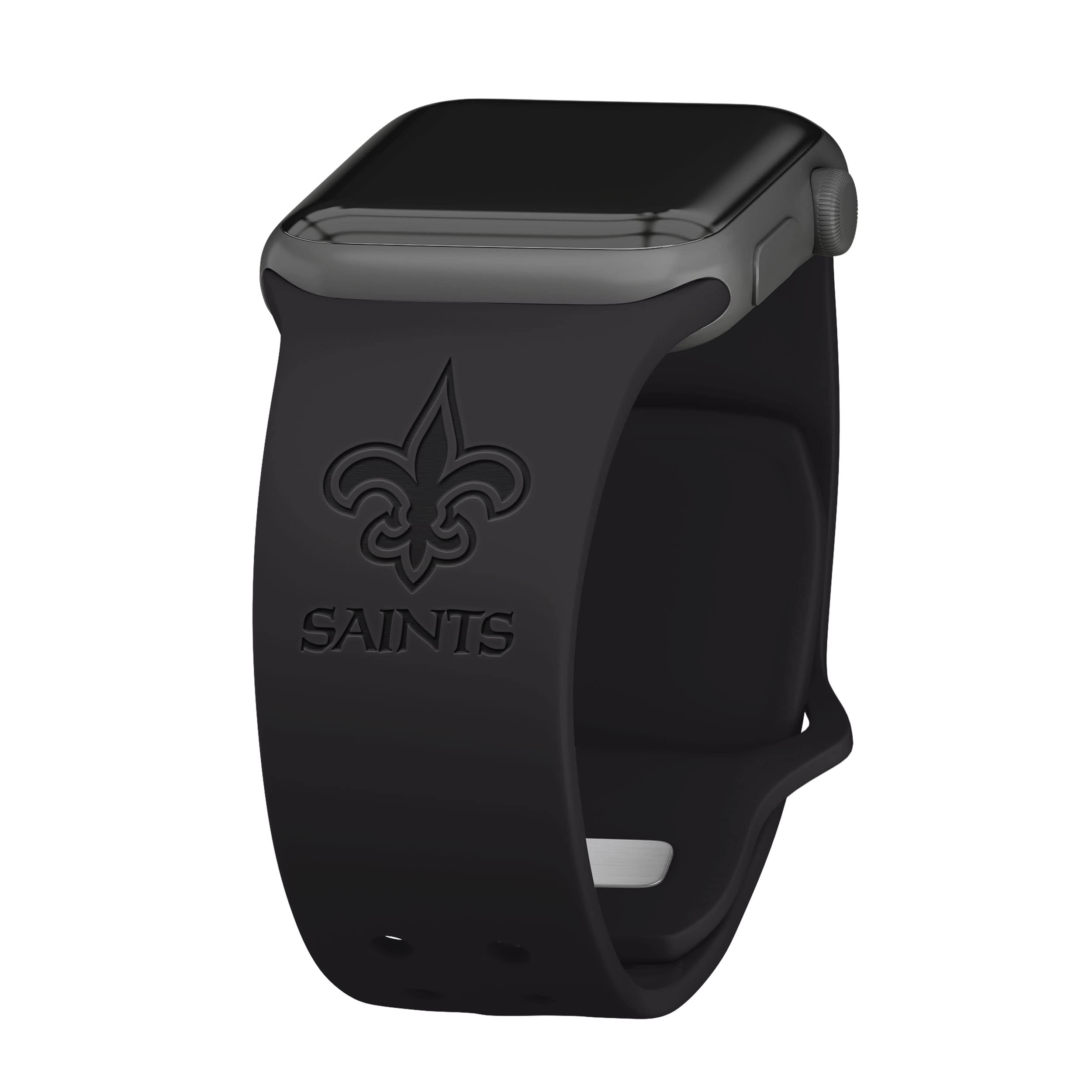 Game Time New Orleans Saints Engraved Silicone Sport Watch Band for Apple Watch (42/44mm Black) - Perfect for Game Day, Fitness, and Everyday Wear